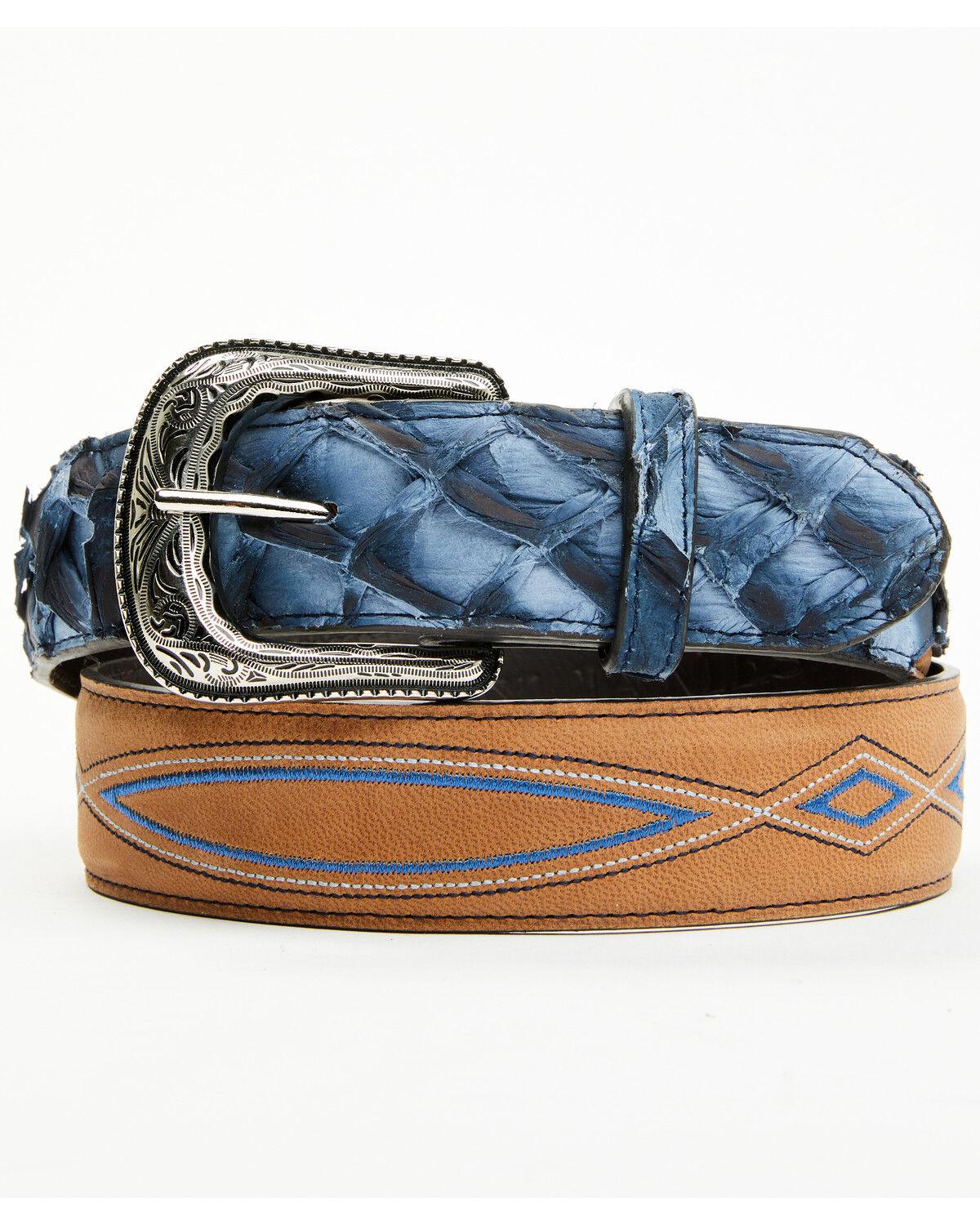 Image #1 - Cody James Men's Exotic Pirarucu Billet Belt, Blue, hi-res