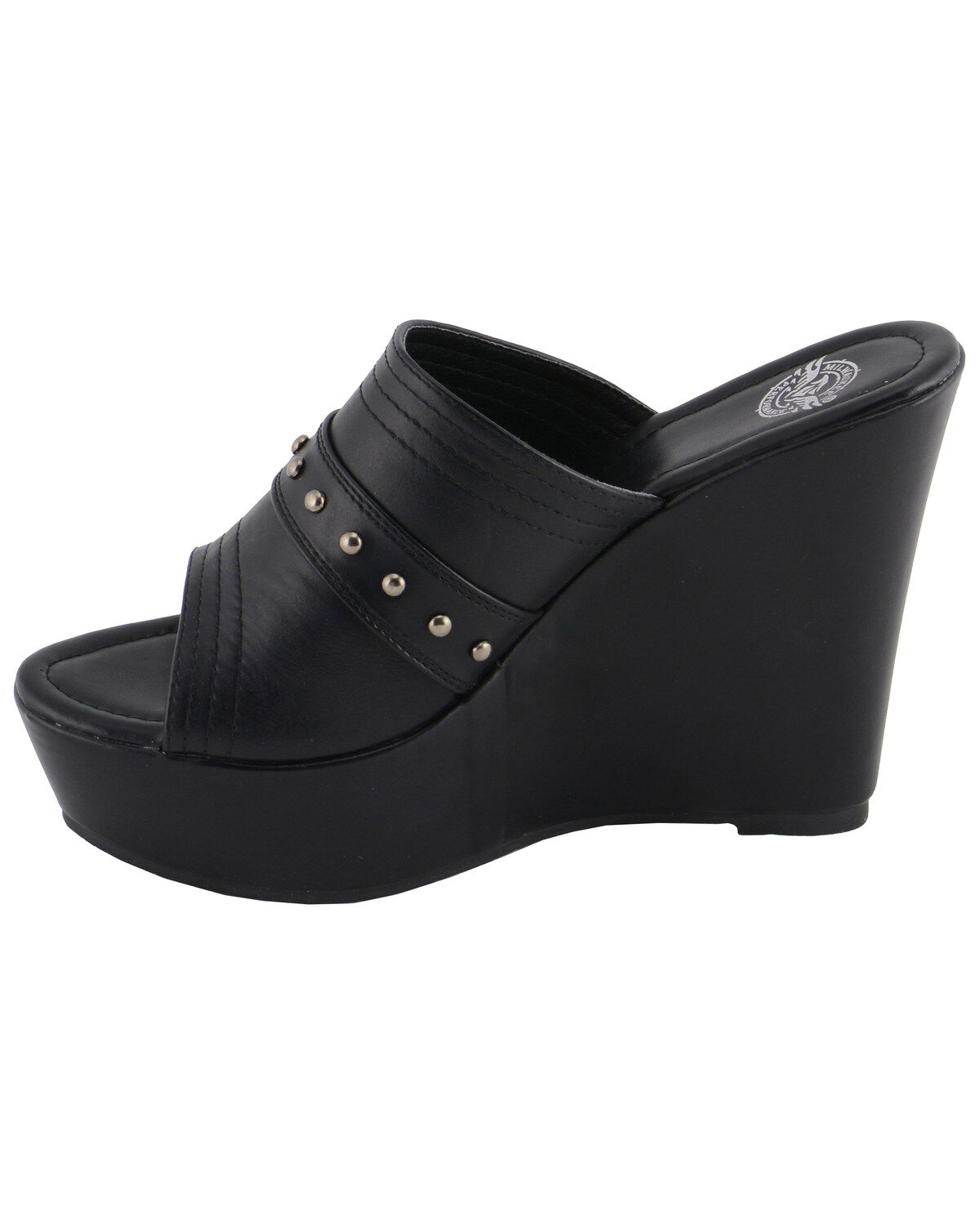 Image #4 - Milwaukee Leather Women's Rivet Detail Open Toe Wedge Sandals, Black, hi-res