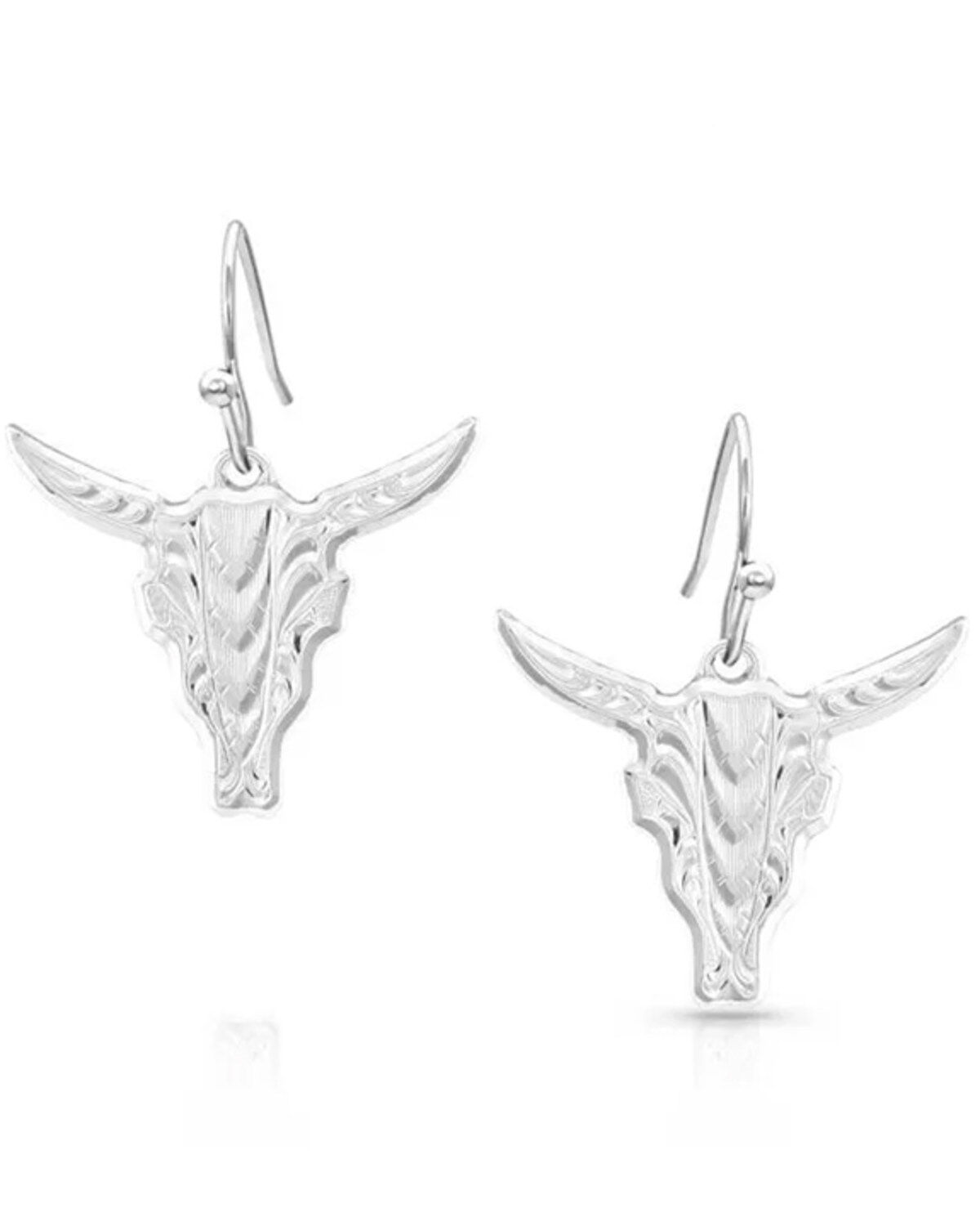 Image #1 - Montana Silversmiths Women's Chiseled Steer Head Earrings, Turquoise, hi-res