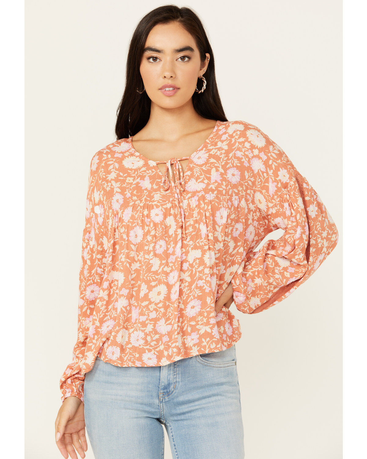 Image #1 - Sadie & Sage Women's With Love Floral Peasant Top, Coral, hi-res