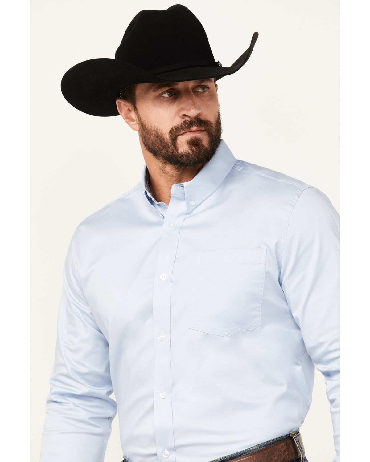 Image #2 - Cody James Men's Performance Twill Solid Long Sleeve Button-Down Western Shirt, Light Blue, hi-res