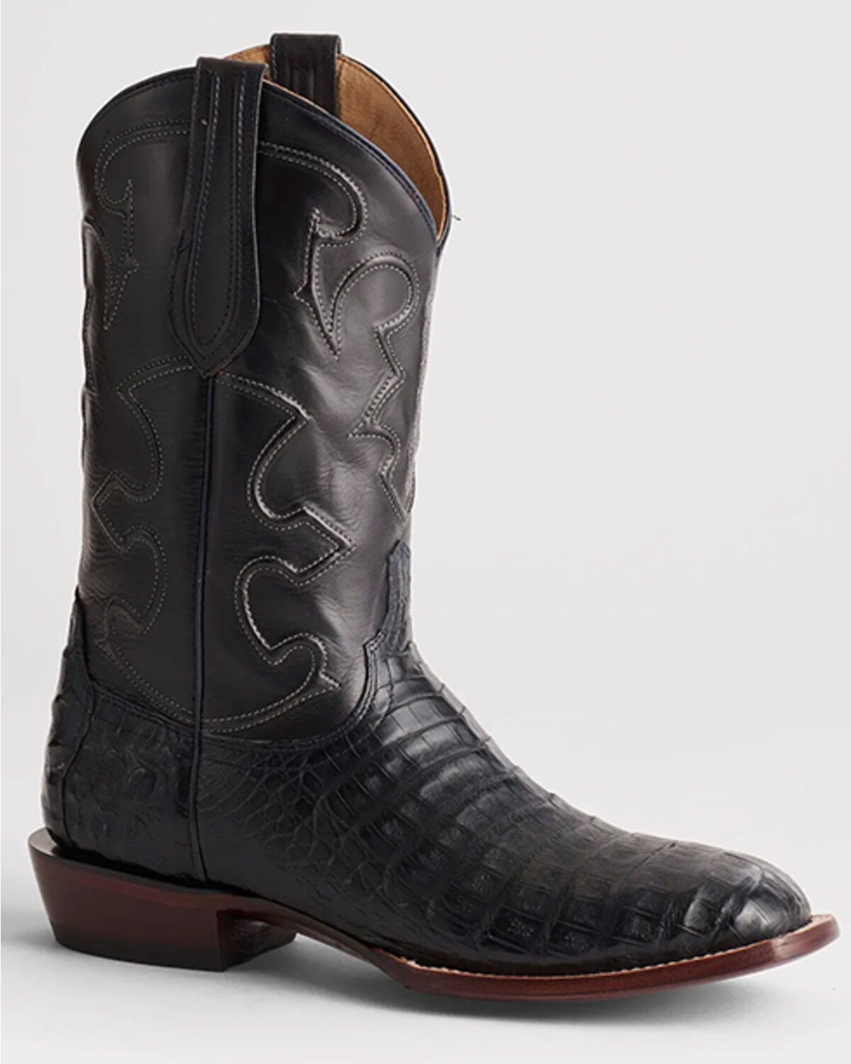 Image #1 - Lucchese Men's Exotic Caiman Skin Western Boots - Broad Square Toe, Navy, hi-res