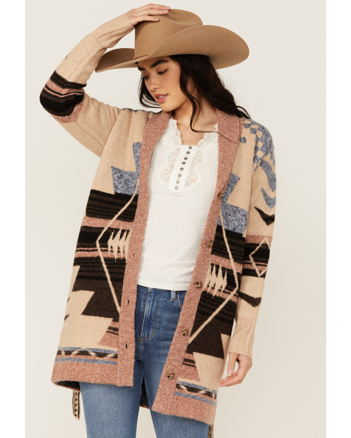 Image #2 - Idyllwind Women's Kimbark Southwestern Print Cardigan, Fired Brick, hi-res