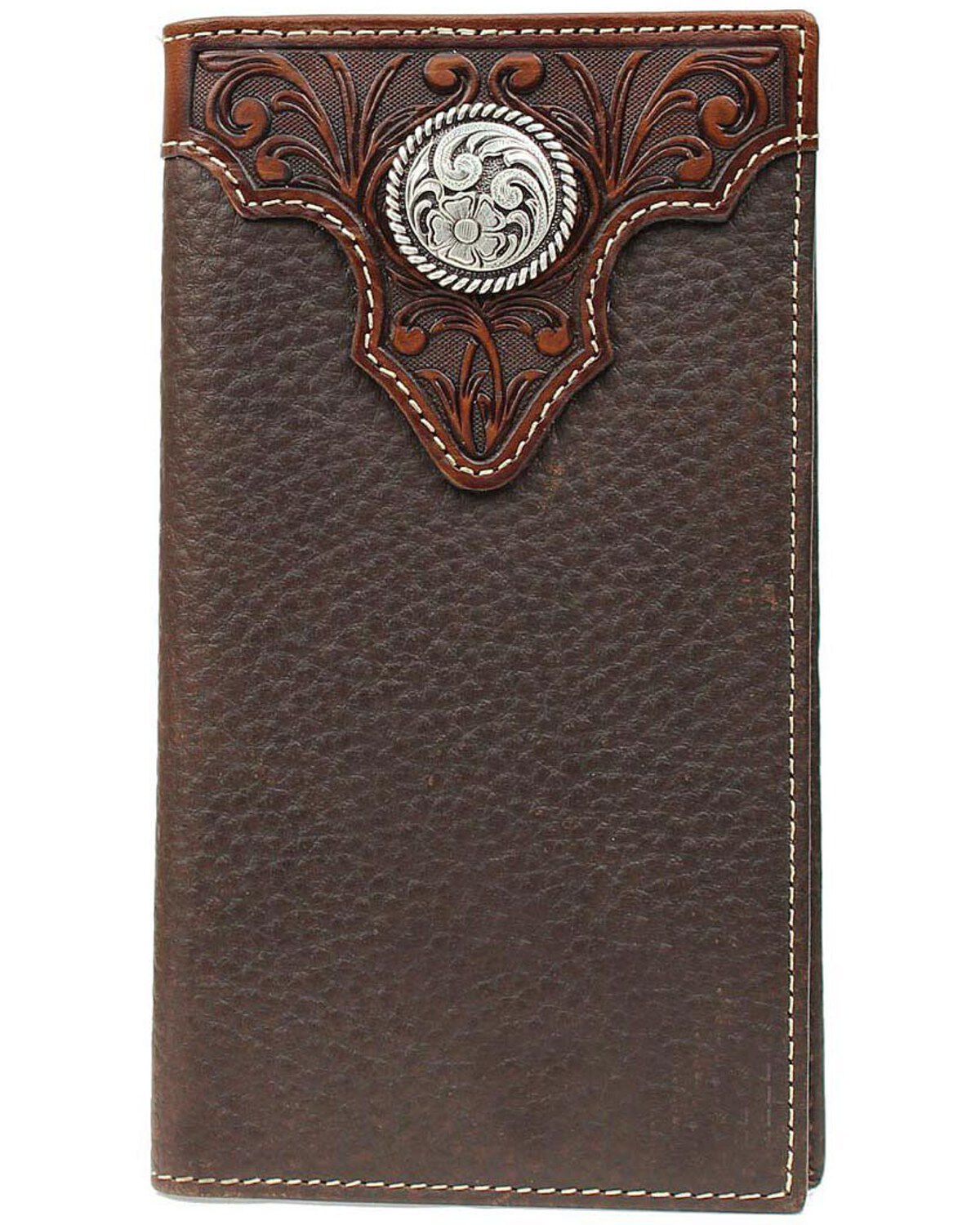 Ariat Men's Overlay Rodeo Check Book Wallet, Brown, hi-res