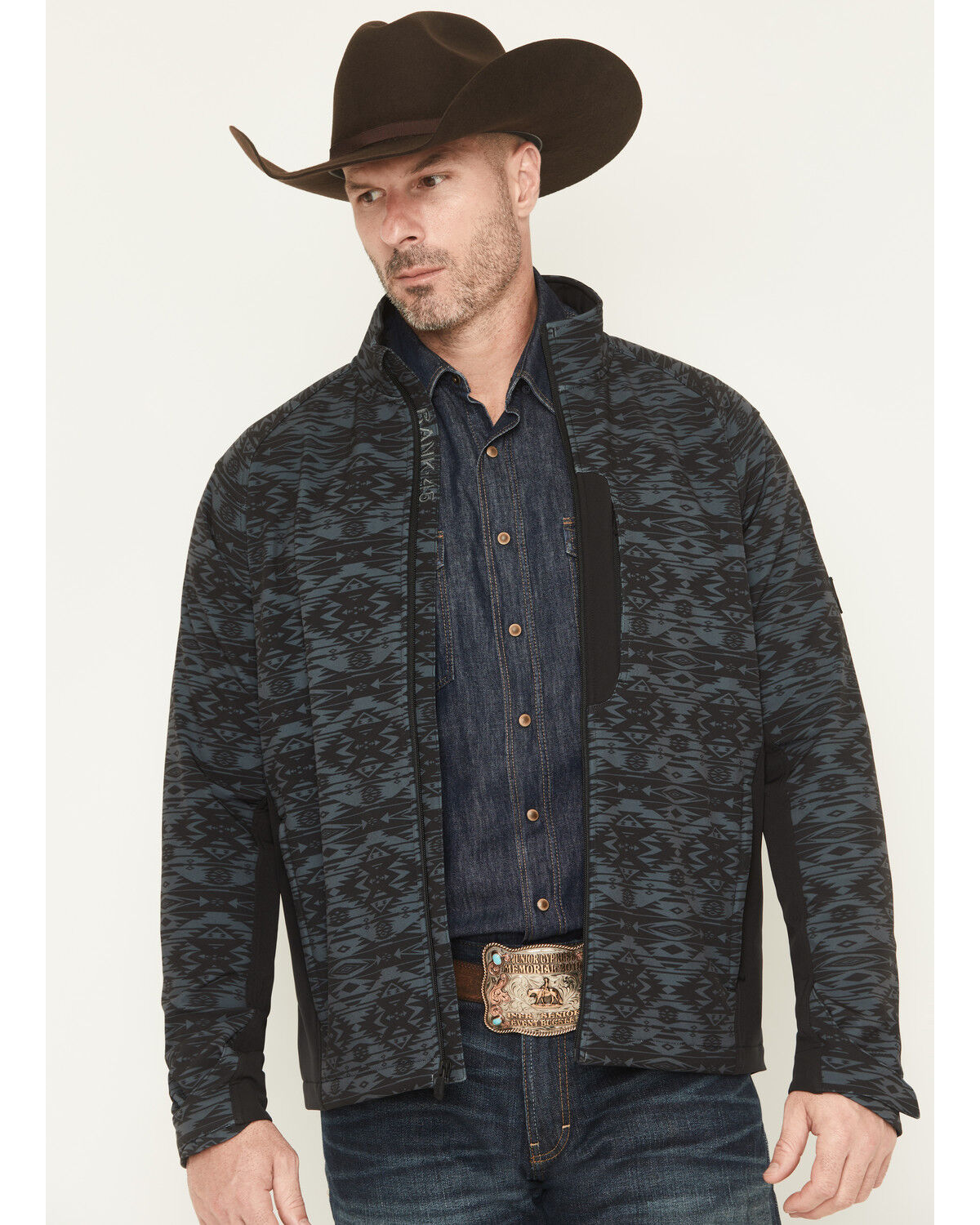 Image #1 - RANK 45&reg; Men's Aries Tonal Southwestern Softshell Jacket, Black, hi-res