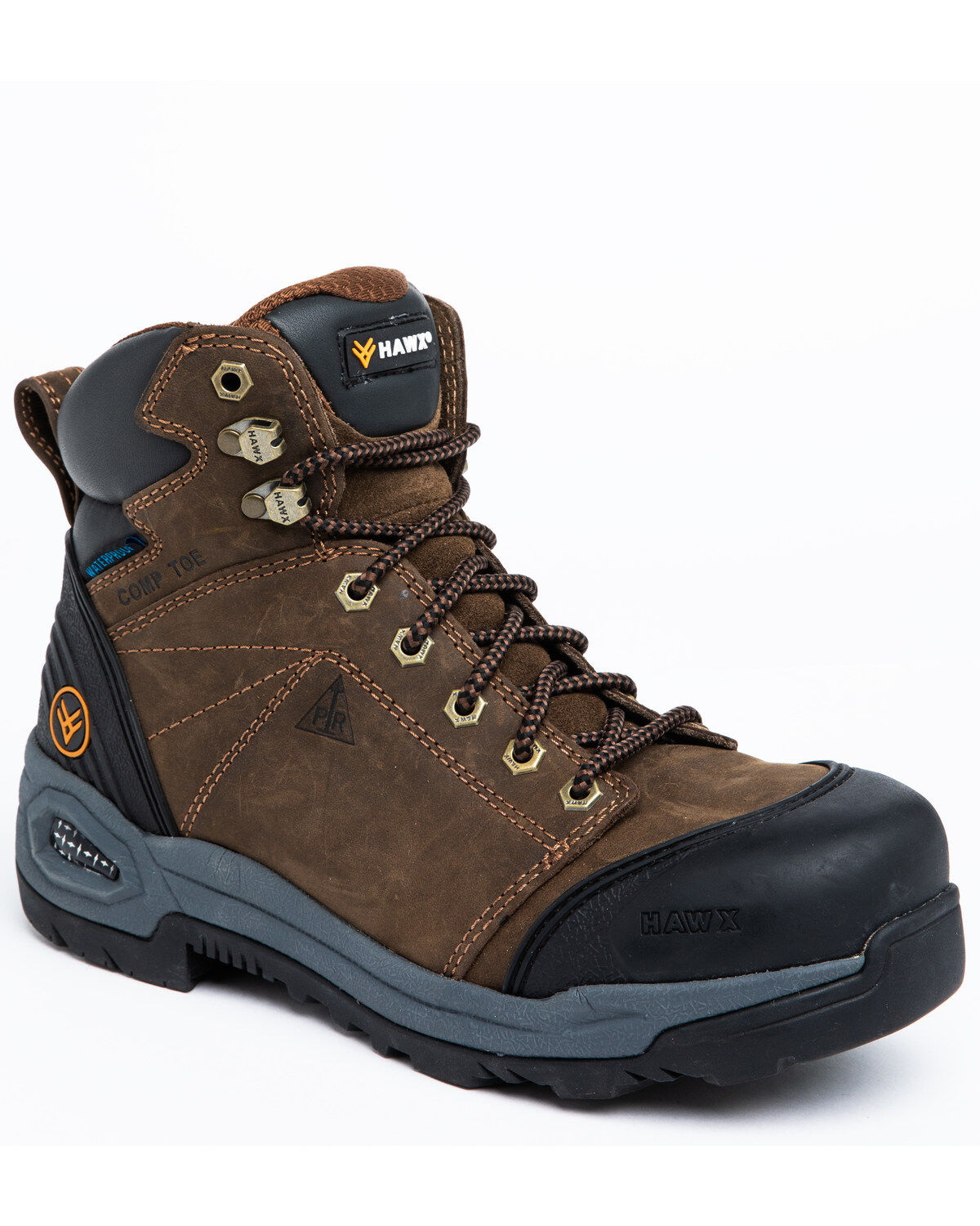 Image #1 - Hawx Men's 6" Crew Chief Lace-To-Toe Waterproof Work Boots - Composite Toe, Dark Brown, hi-res