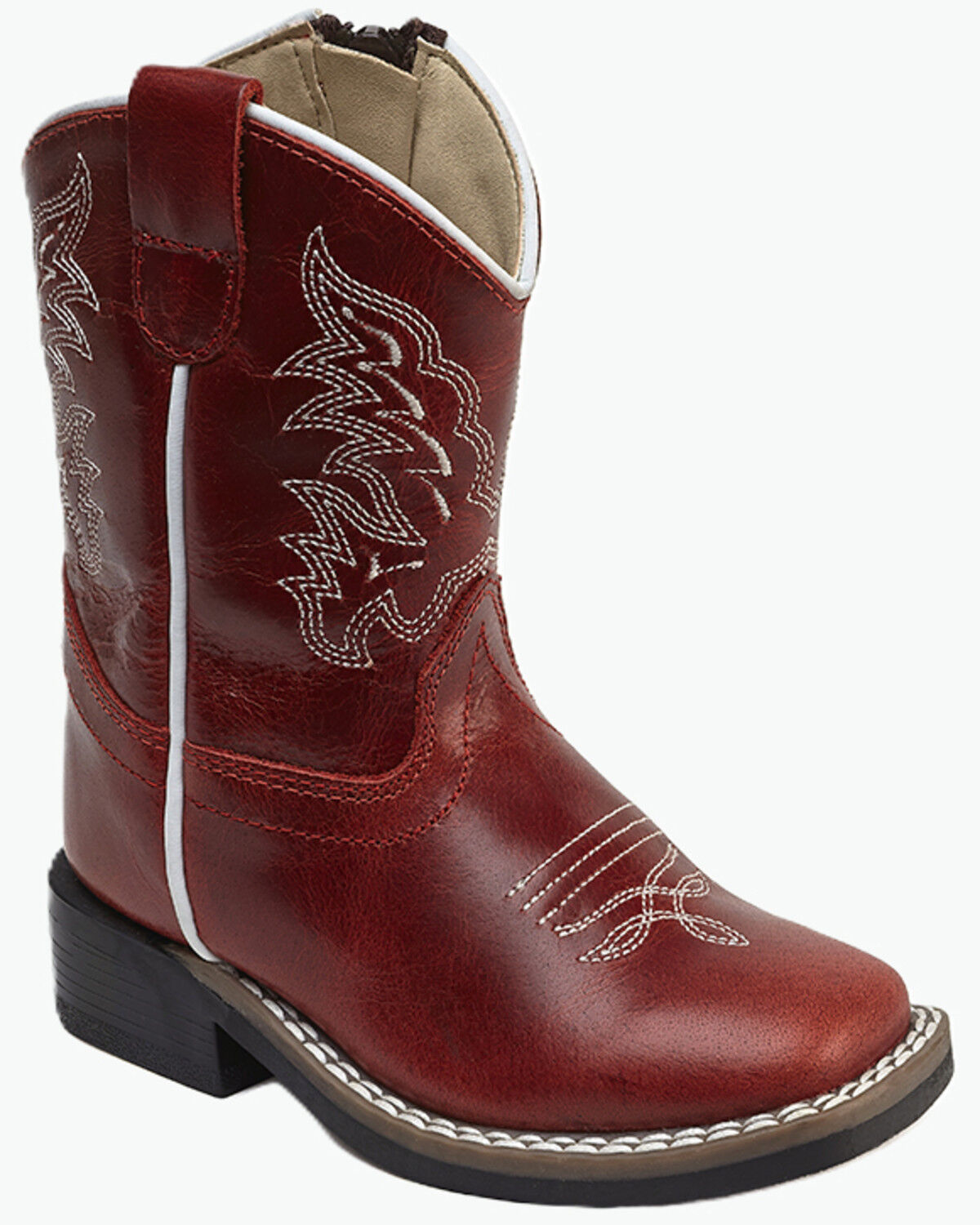 Image #1 - Old West Toddler Girls' Western Boots - Broad Square Toe, Red, hi-res