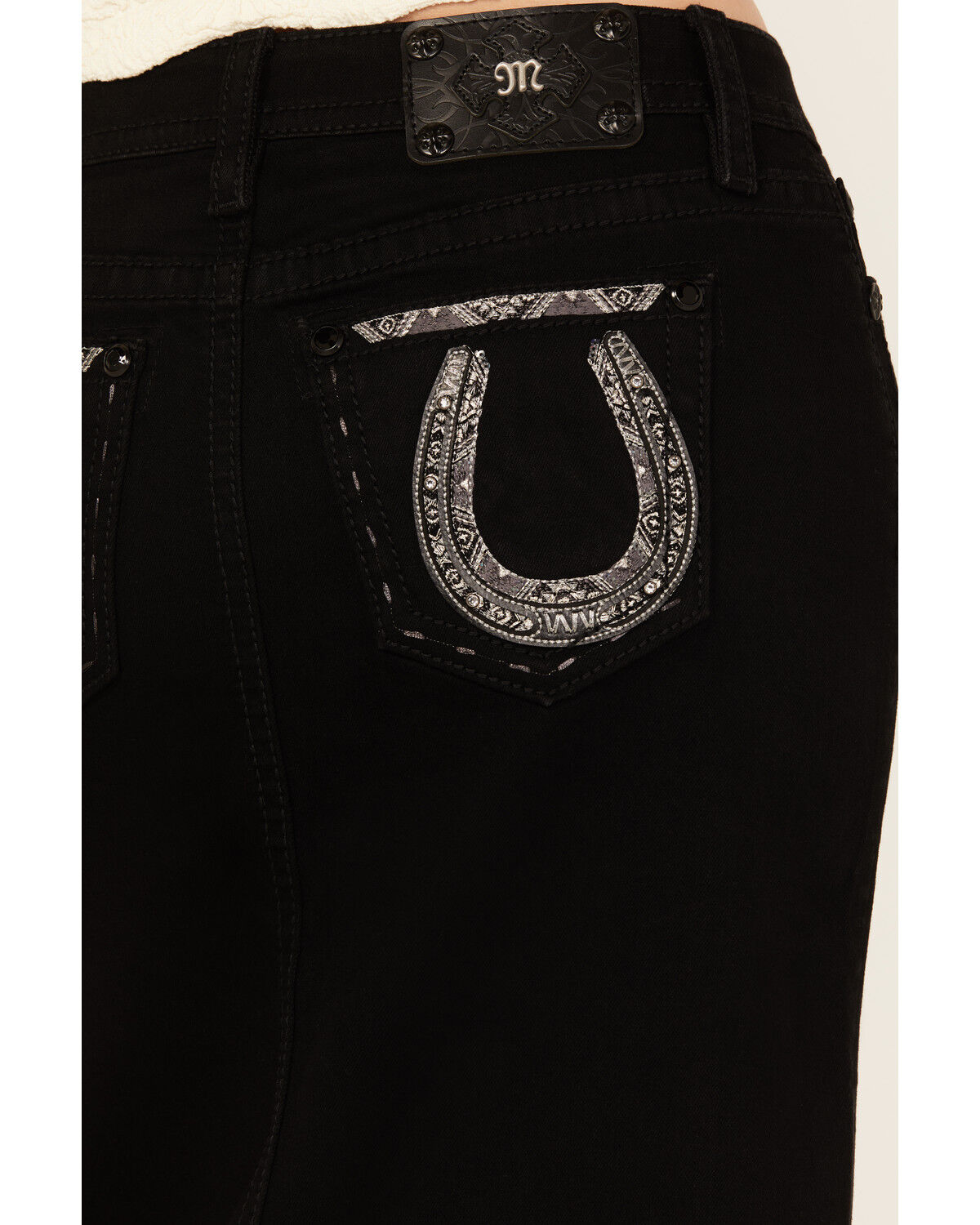 Image #2 - Miss Me Women's Embroidered Pocket Stretch Denim Maxi Skirt, Black, hi-res