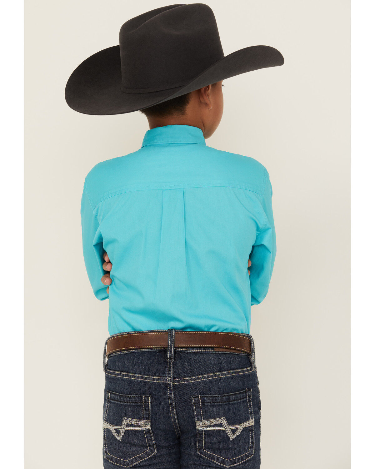 Image #4 - Cinch Boys' Solid Long Sleeve Button-Down Western Shirt, Turquoise, hi-res