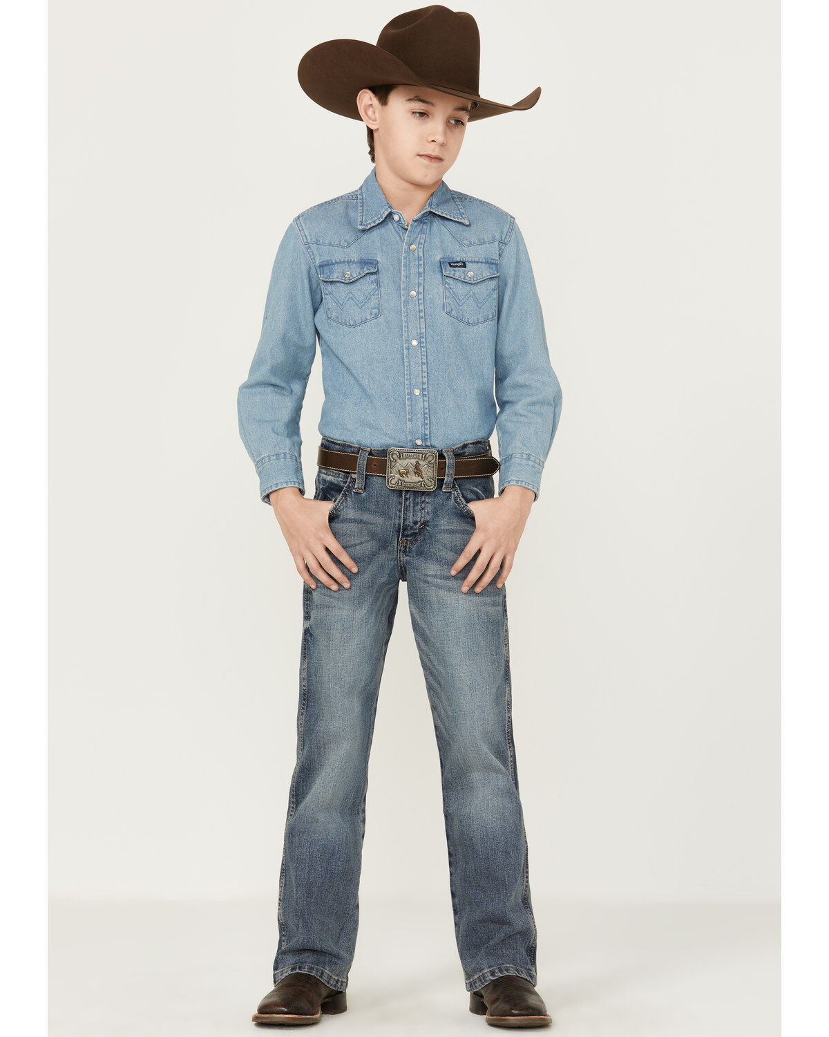 Image #1 - Wrangler Boys' Greeley Relaxed Bootcut Jeans, Blue, hi-res