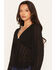 Image #2 - Wild Moss Women's Solid Bow Trim Long Sleeve Top, Black, hi-res