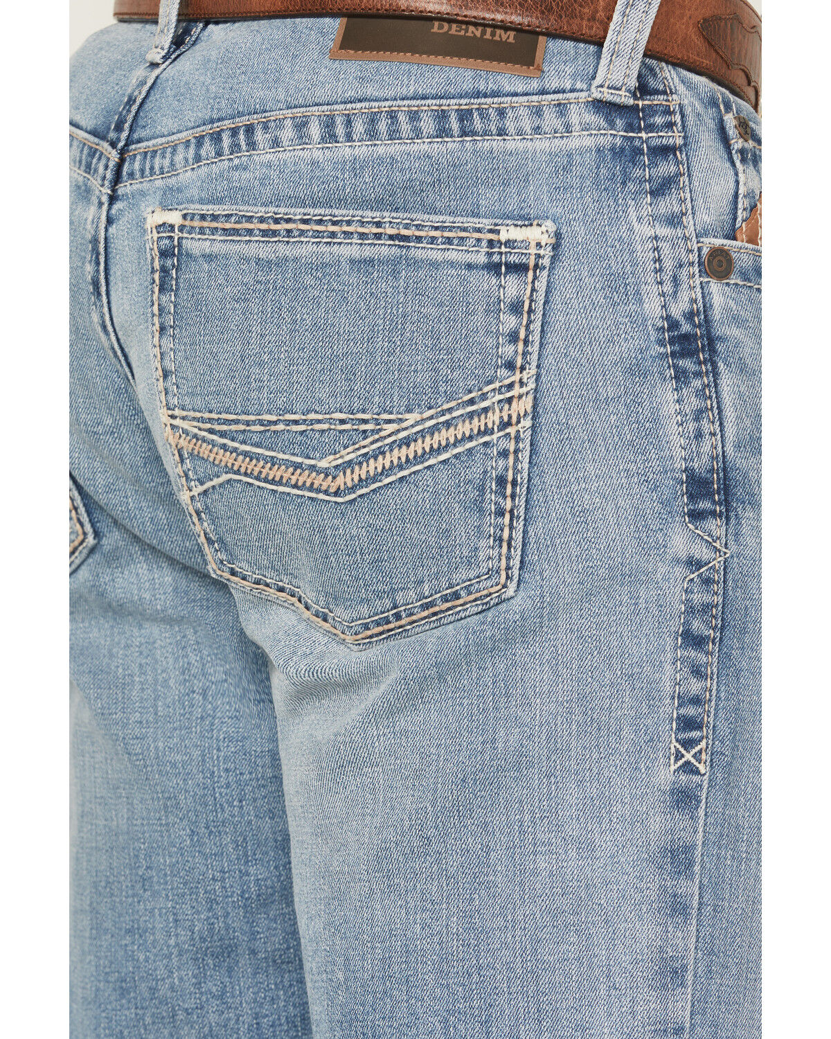 Image #4 - Ariat Men's M2 Flynn Cameron Light Wash Relaxed Bootcut Stretch Denim Jeans, Light Wash, hi-res