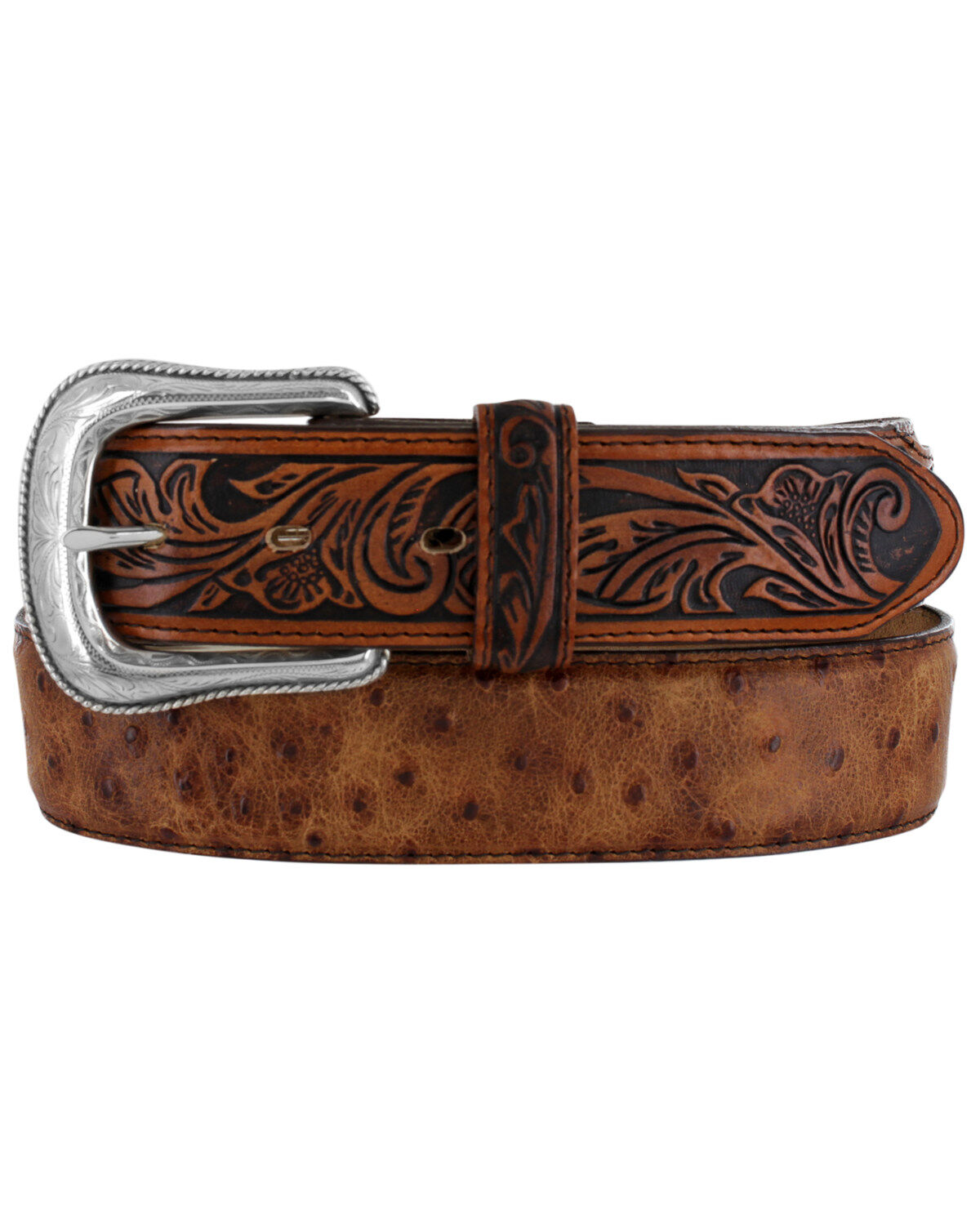Image #1 - Tony Lama Men's Rustic Ostrich Western Belt, Brown, hi-res
