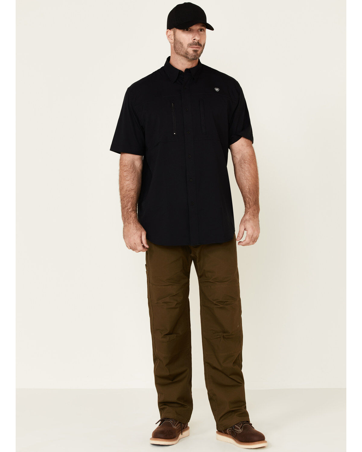 Image #2 - Ariat Men's Black Tek Solid Button Short Sleeve Western Shirt, Black, hi-res