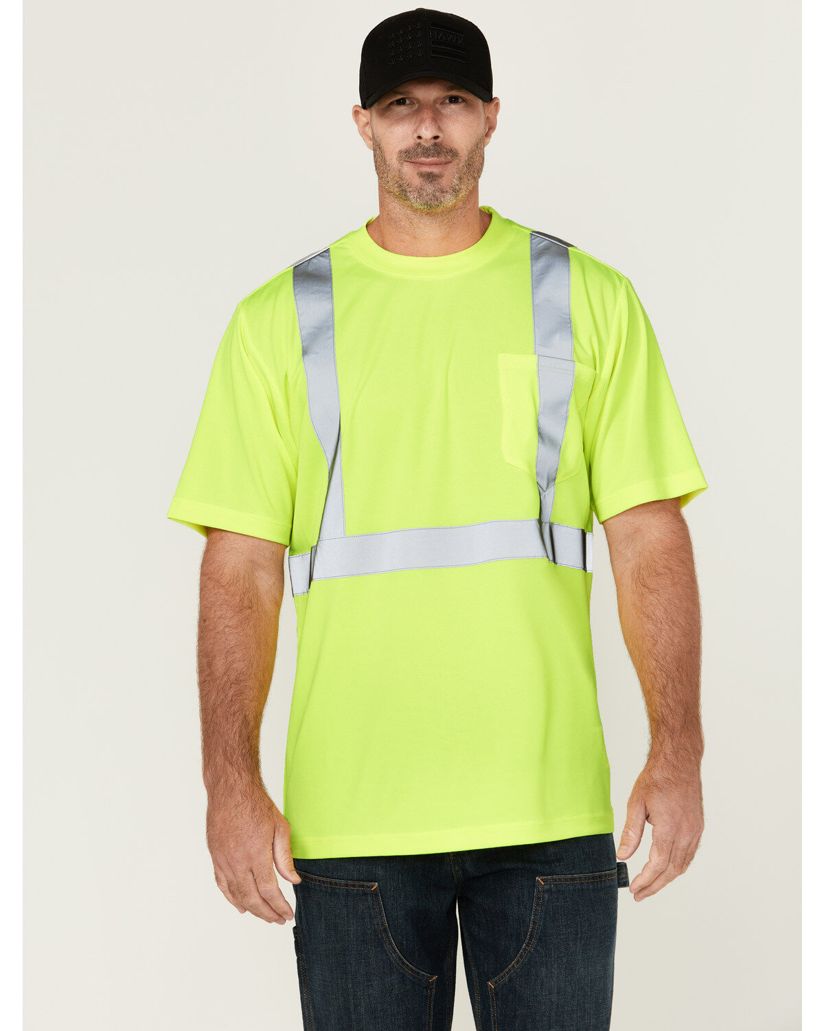 Image #3 - Hawx Men's Hi-Vis Reflective Short Sleeve Work T-Shirt - Big, Yellow, hi-res