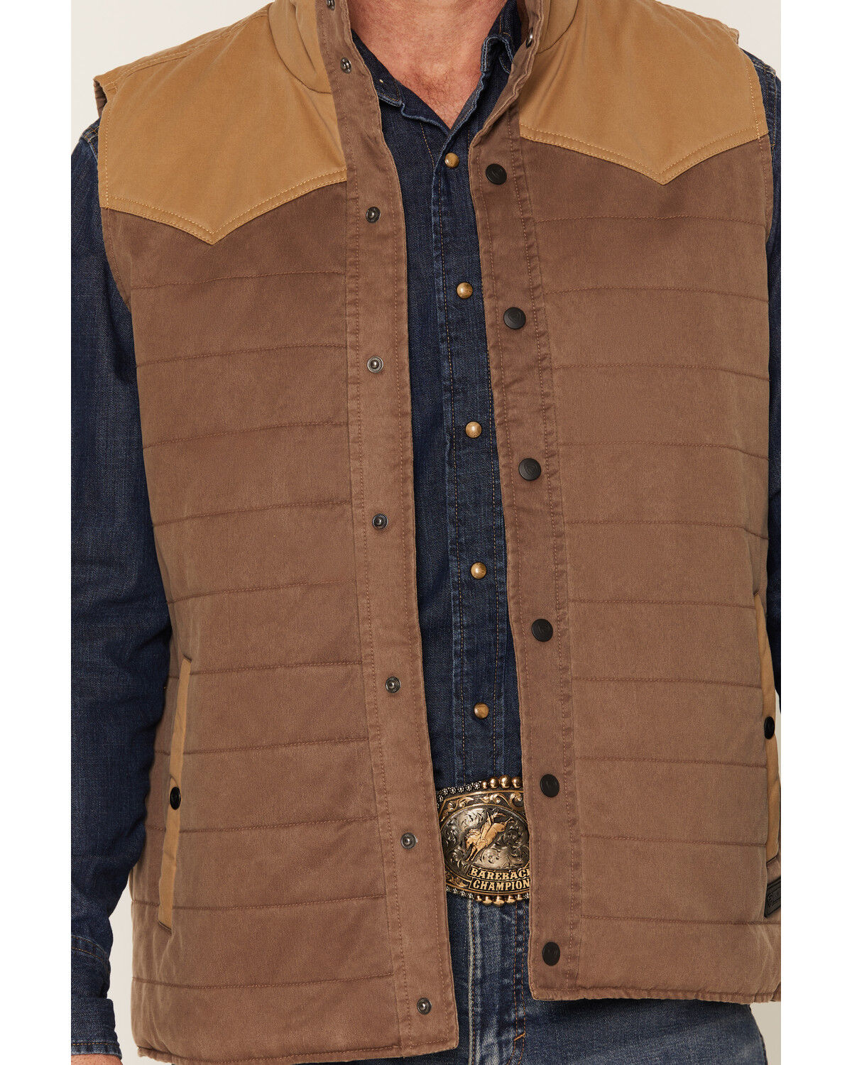 Image #3 - Rock & Roll Denim Men's Quilted Solid Waxed Canvas Vest, Khaki, hi-res