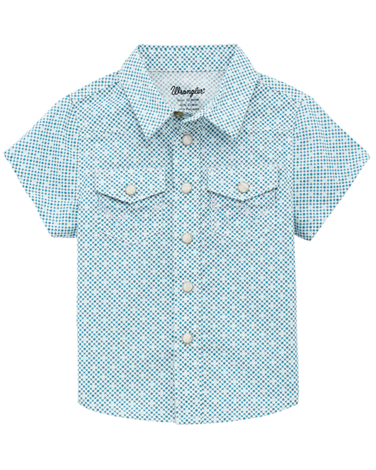Image #1 - Wrangler Infant Boys' Geo Print Short Sleeve Snap Western Shirt, Blue, hi-res
