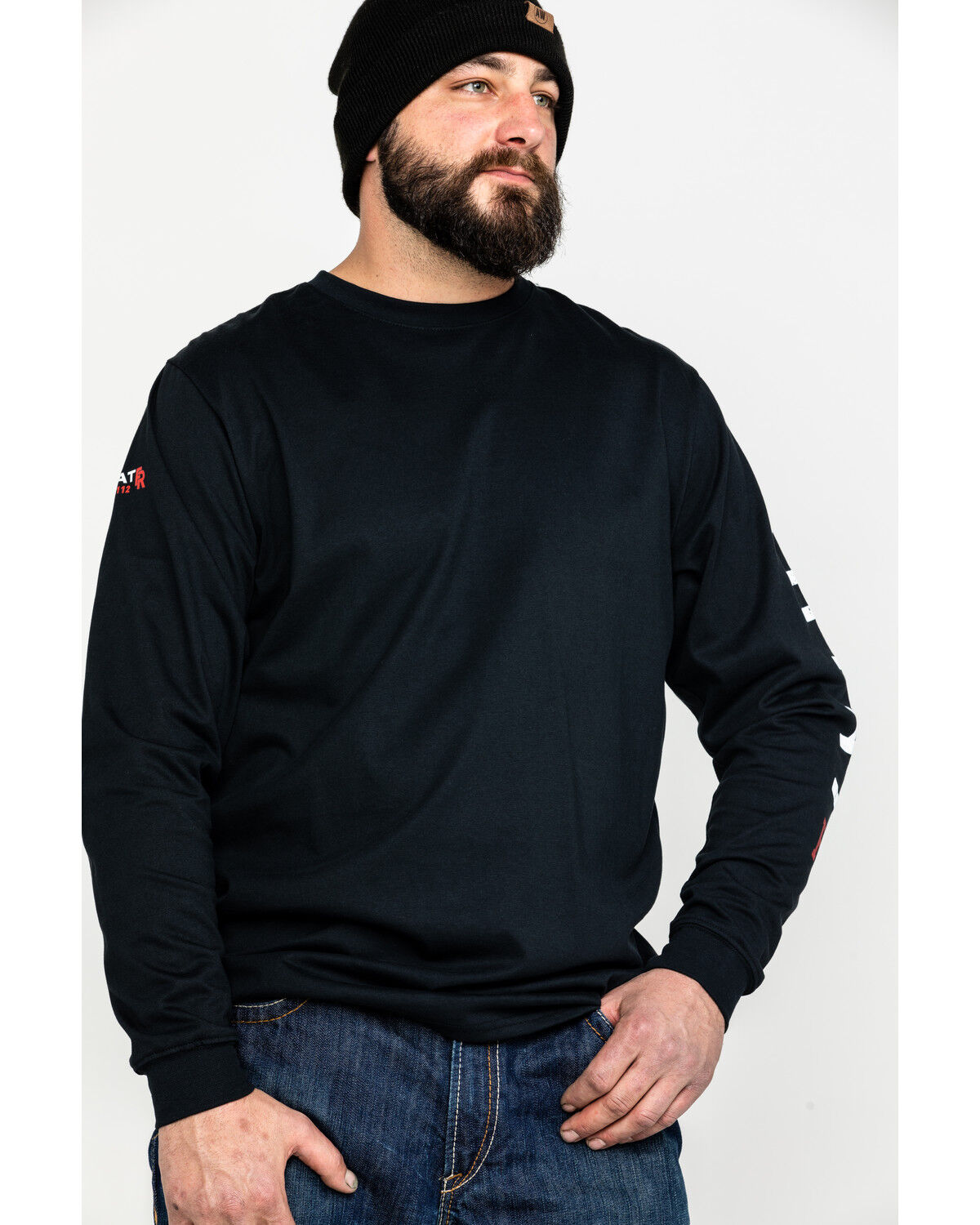 Image #2 - Ariat Men's FR Roughneck Skull Logo Crew Long Sleeve Work T-Shirt, Black, hi-res