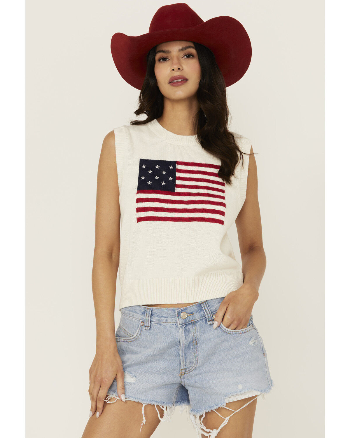 Image #1 - Sadie & Sage Women's Flag Sweater Tank, White, hi-res
