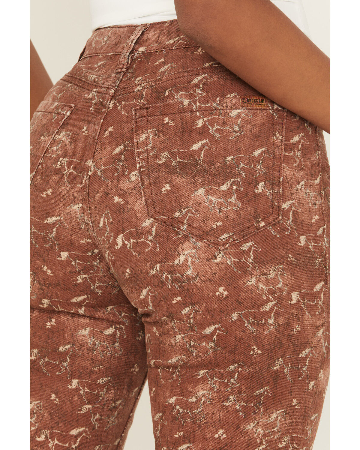 Image #4 - Rock & Roll Denim Women's Horse Print High Rise Bargain Bootcut Stretch Jeans, Brown, hi-res