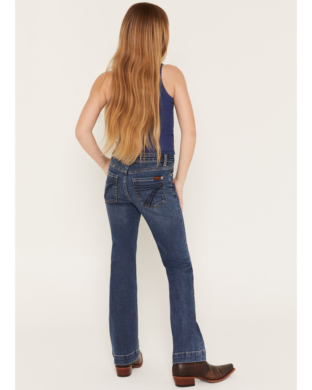 Image #1 - 7 For All Mankind Girls' Melrose Dark Wash Mini Dojo Trouser Stretch Denim Jeans, Blue, hi-res