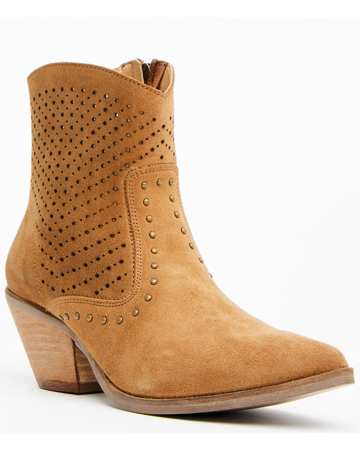 Image #1 - Dingo Women's Miss Priss Suede Booties - Round Toe, Camel, hi-res
