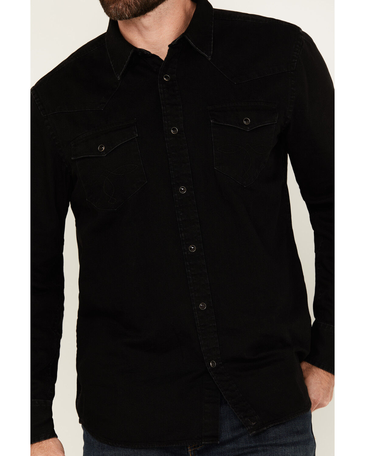 Image #3 - Cody James Men's Solid Long Sleeve Snap Denim Western Shirt, Black, hi-res