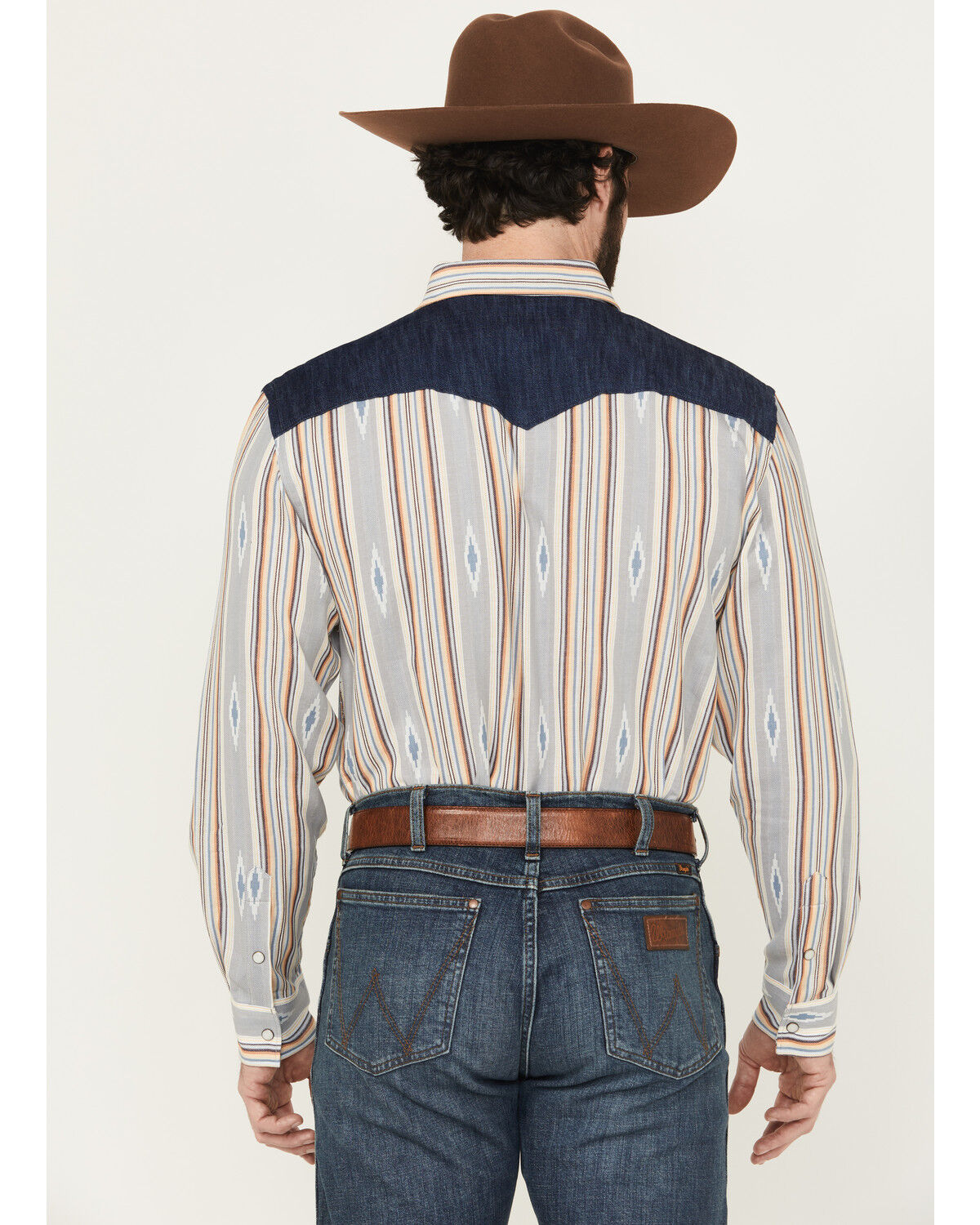 Image #4 - Panhandle Men's Southwestern Striped Long Sleeve Snap Western Shirt, Natural, hi-res