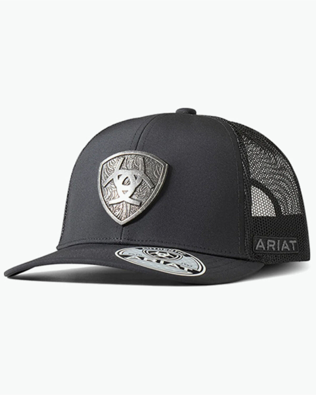 Image #1 - Ariat Men's Metal Shield Ball Cap, Black, hi-res