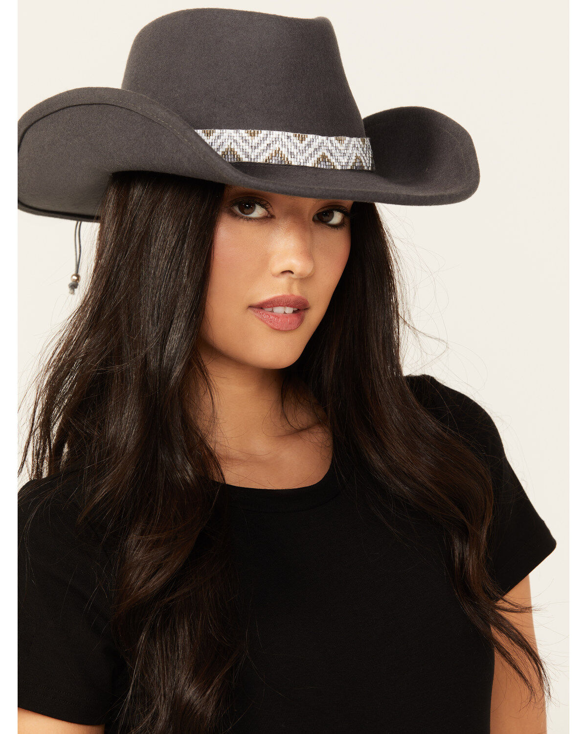 Image #1 - Nikki Beach Women's Skye Beaded Band Wool Felt Western Fashion Hat, Grey, hi-res