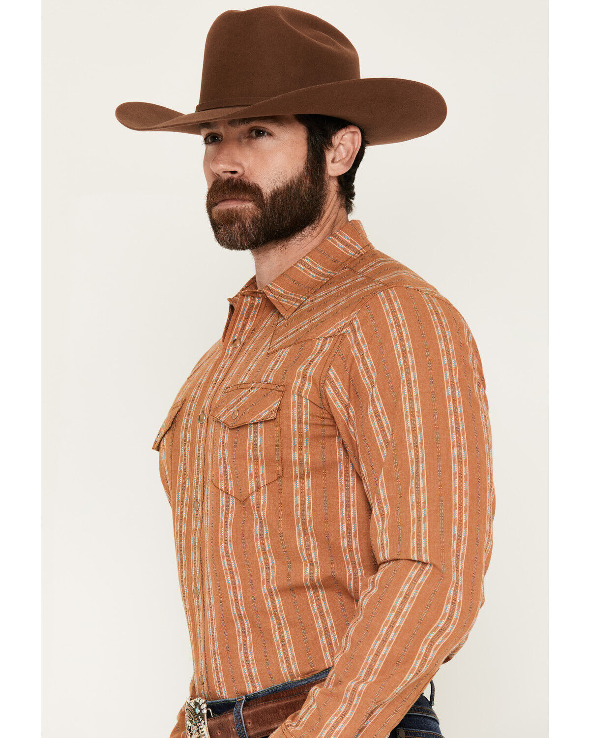 Image #2 - Gibson Trading Co Men's Red Rock Striped Print Long Sleeve Snap Western Shirt, Rust Copper, hi-res