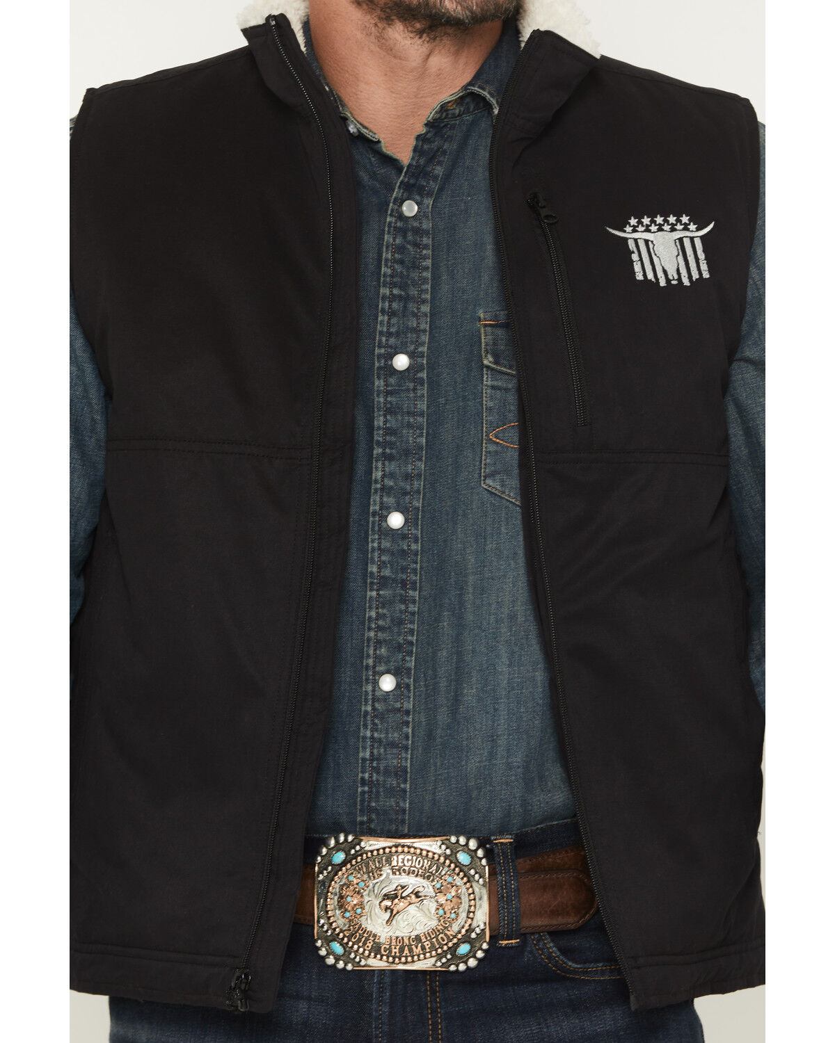 Image #3 - Cowboy Hardware Men's Skull Banner Twill Concealed Carry Vest, Black, hi-res