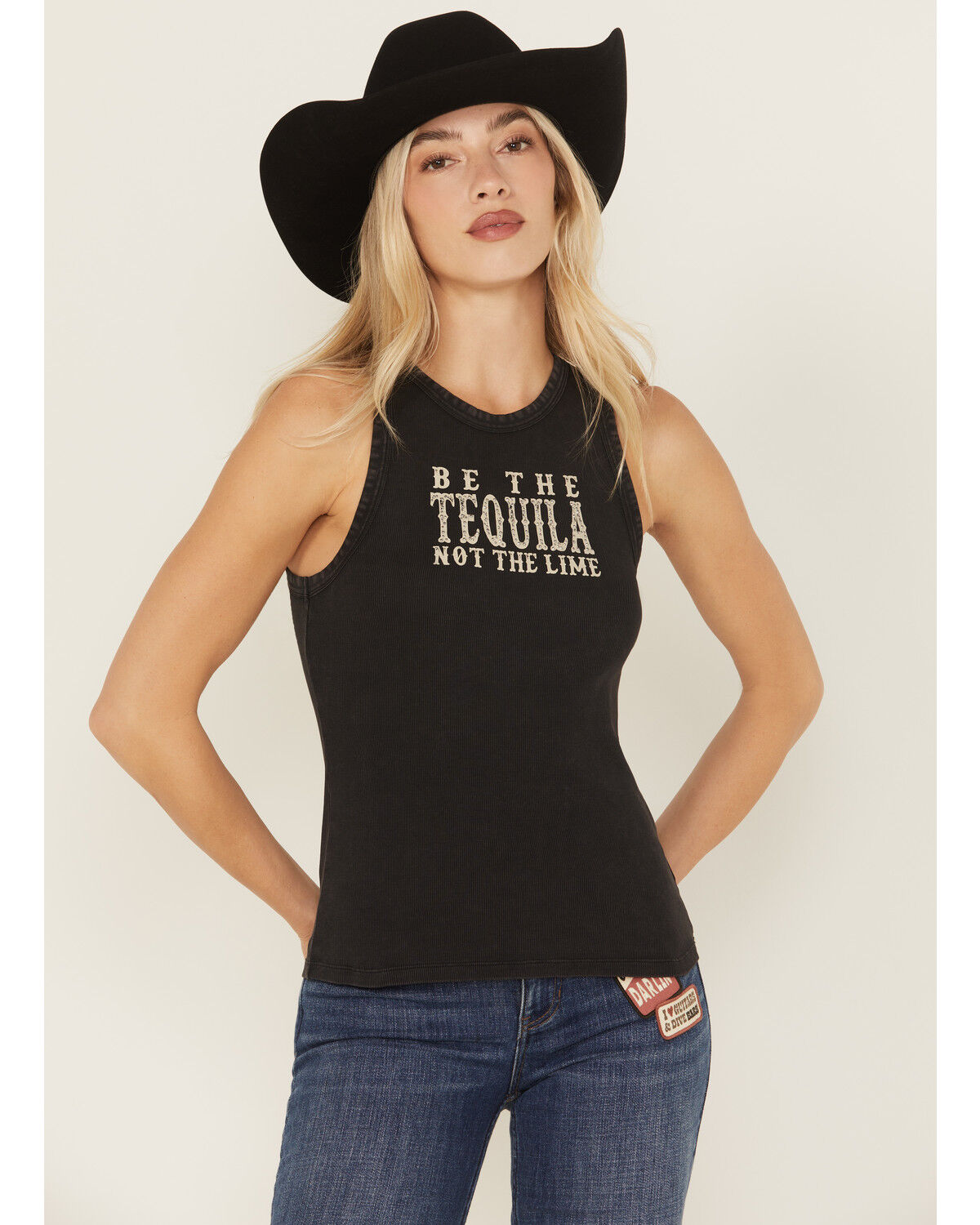 Image #1 - Idyllwind Women's Embellished Sleeveless Ribbed Graphic Tank Top, Black, hi-res