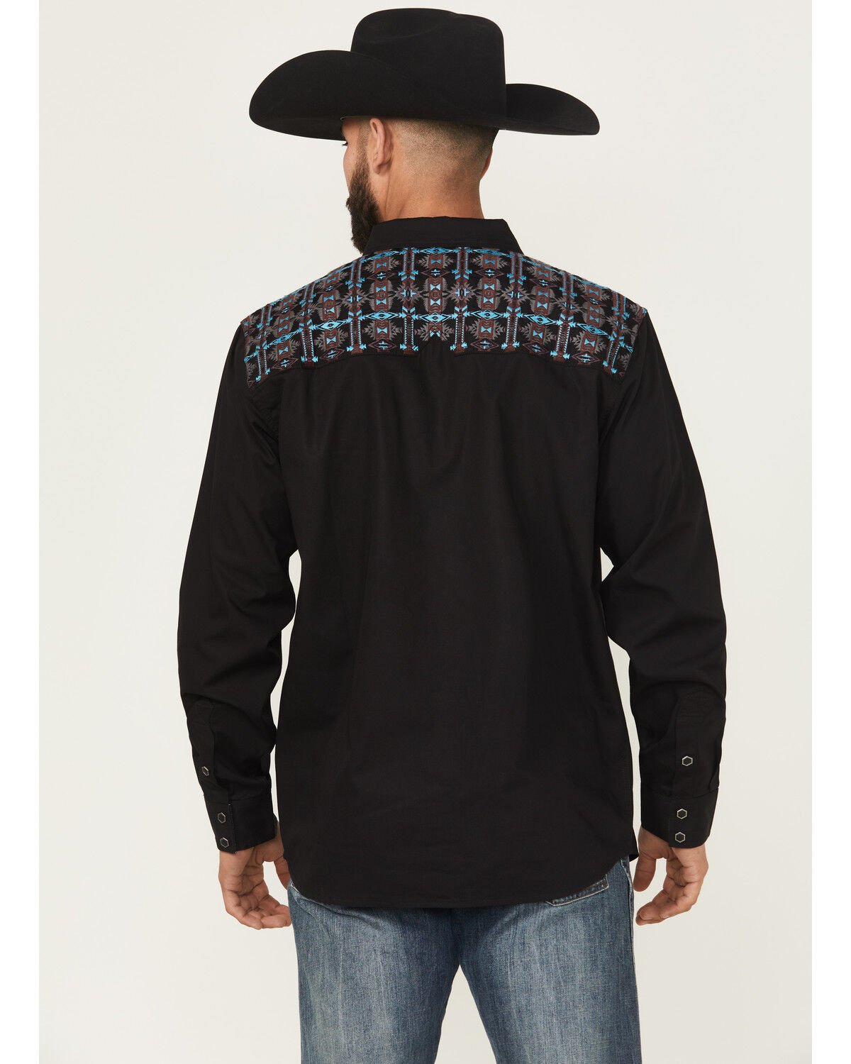 Image #4 - Moonshine Spirit&reg; Men's Instinct Embroidered Solid Long Sleeve Snap Western Shirt, Black, hi-res