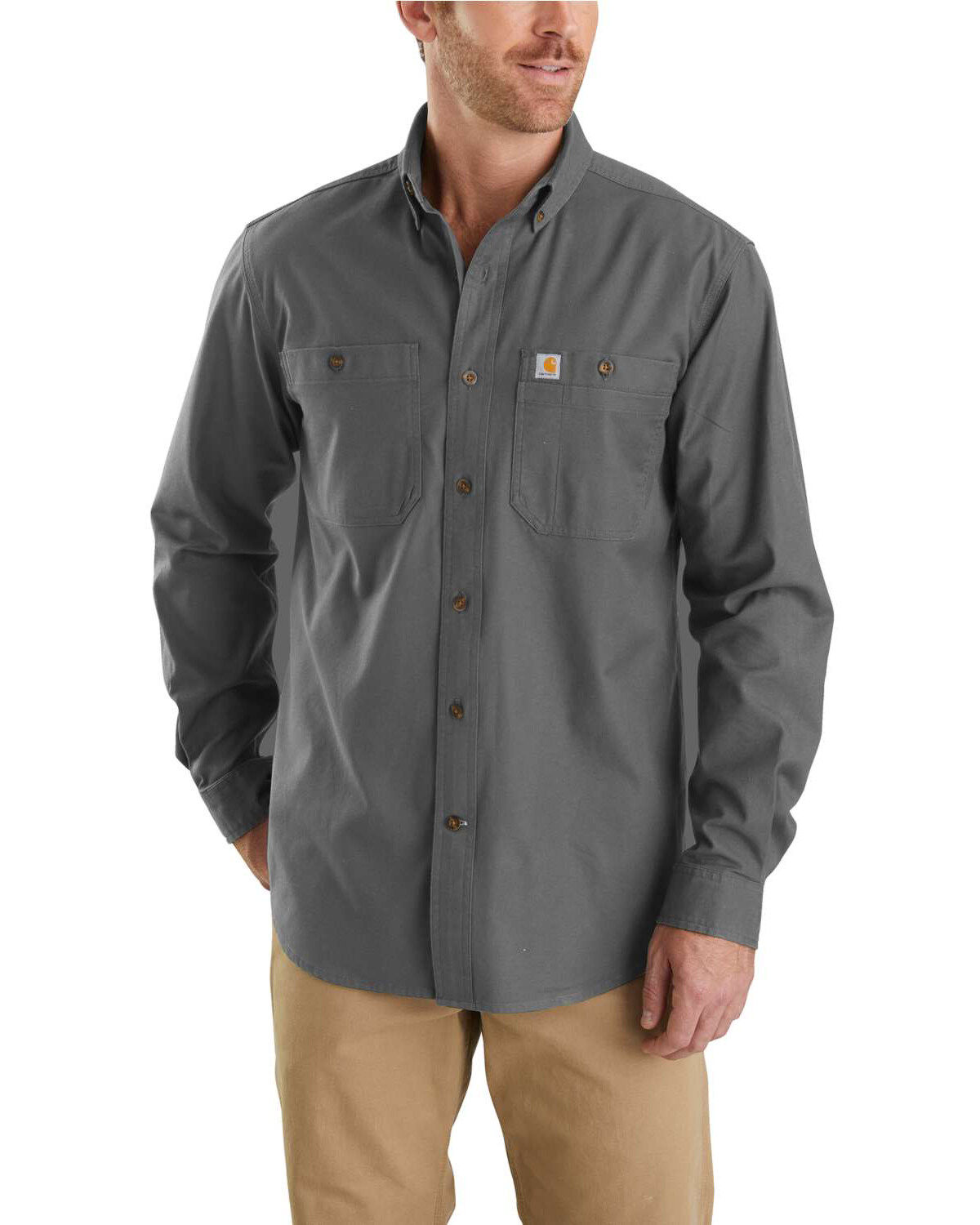 Image #1 - Carhartt Men's Rugged Flex&reg; Rigby Long Sleeve Work Shirt - Tall, Charcoal, hi-res