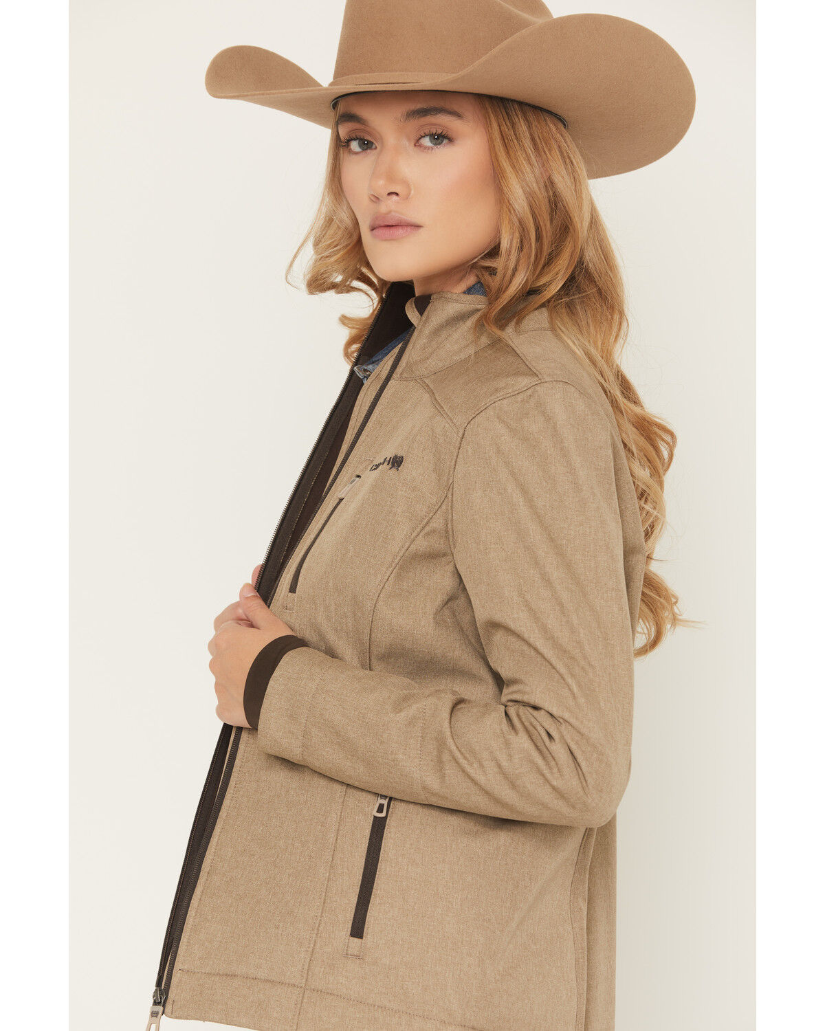 Image #2 - Cinch Women's Bonded Concealed Carry Softshell Jacket, Stone, hi-res