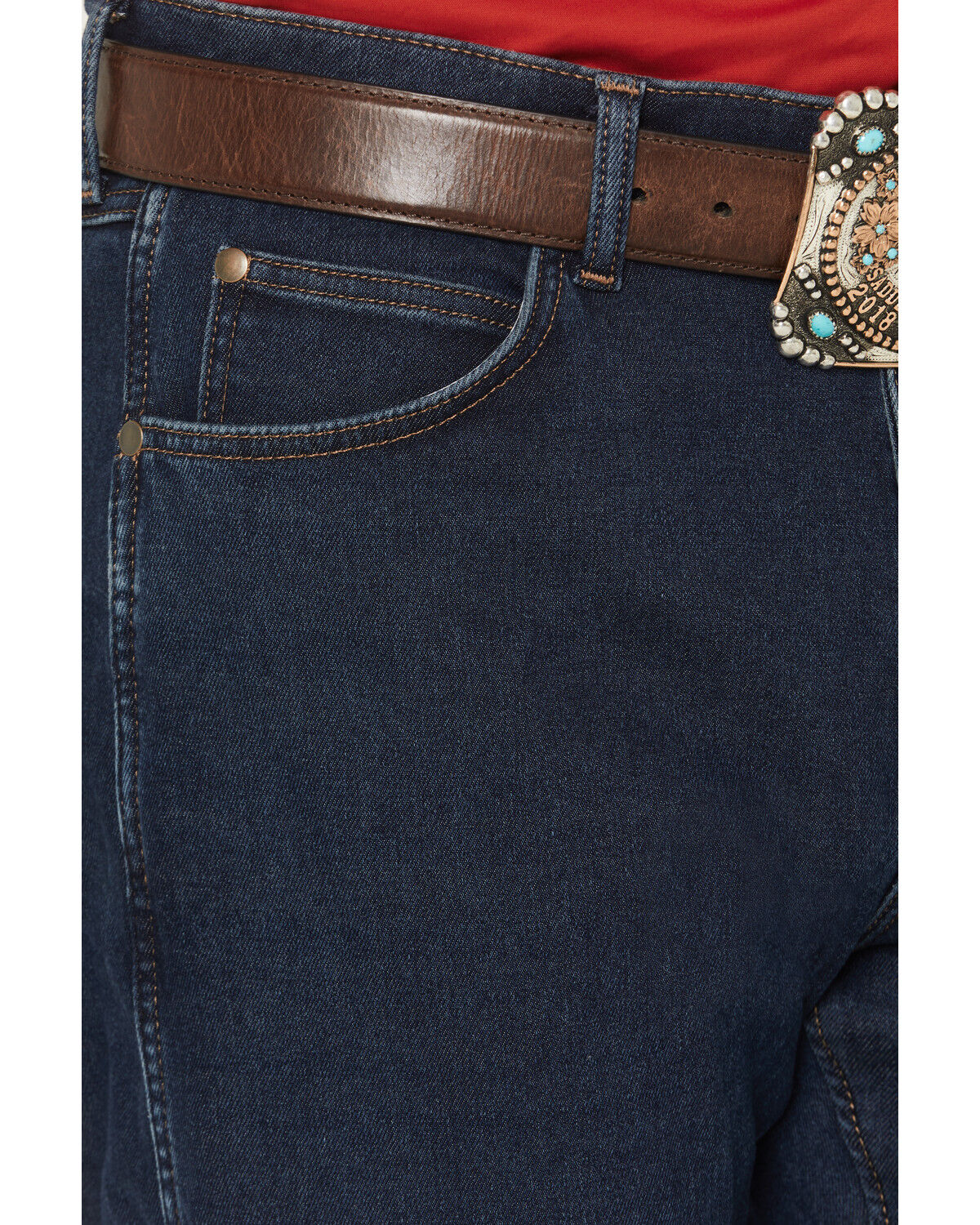 Image #2 - Wrangler Men's 14MWZ Cowboy Cut&reg; Dark Wash Flannel Lined Straight Stretch Denim Jeans, Dark Wash, hi-res