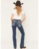 Image #1 - Miss Me Women's Dark Wash Mid Rise Embroidered Pocket 34" Bootcut Stretch Denim Jeans, Dark Wash, hi-res
