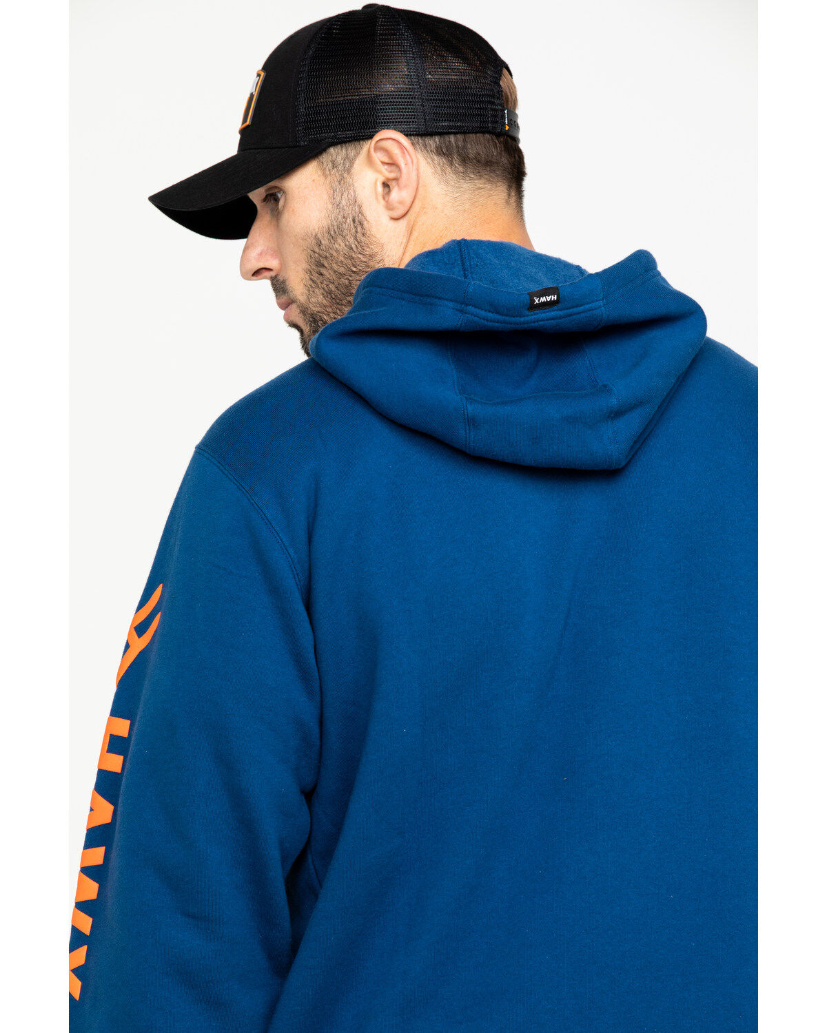 Image #5 - Hawx Men's Logo Sleeve Performance Fleece Hooded Work Sweatshirt, Blue, hi-res