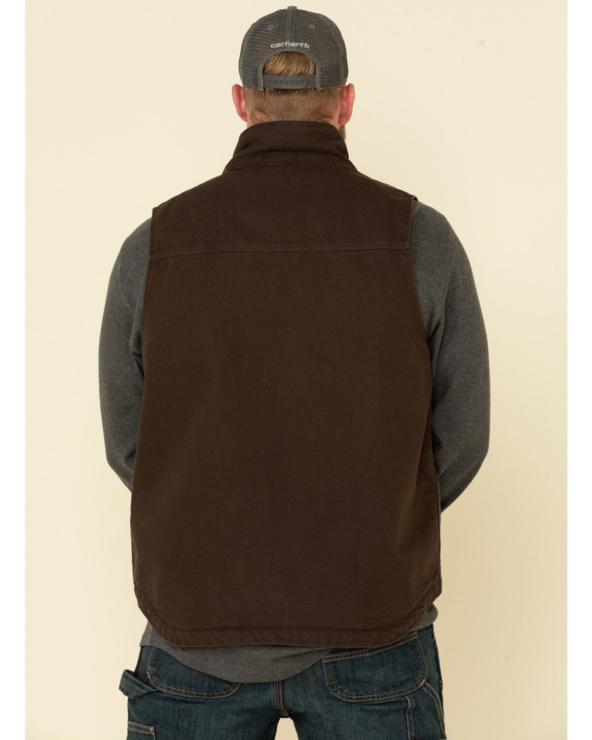 Image #5 - Carhartt Men's Dark Brown Washed Duck Sherpa Lined Mock Neck Work Vest - Big, Dark Brown, hi-res