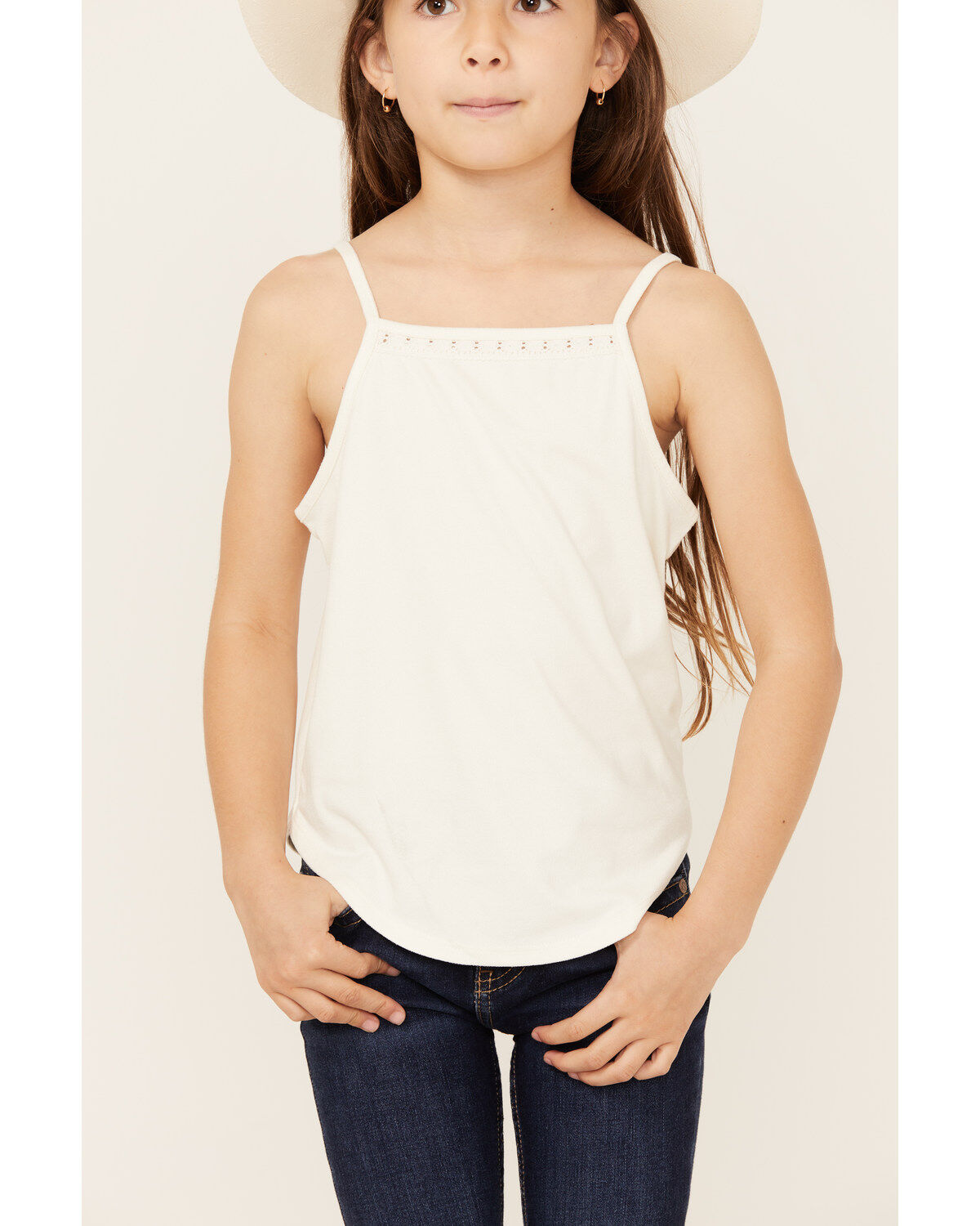 Image #3 - Shyanne Girls' Crochet Lace Trim Tank, Ivory, hi-res