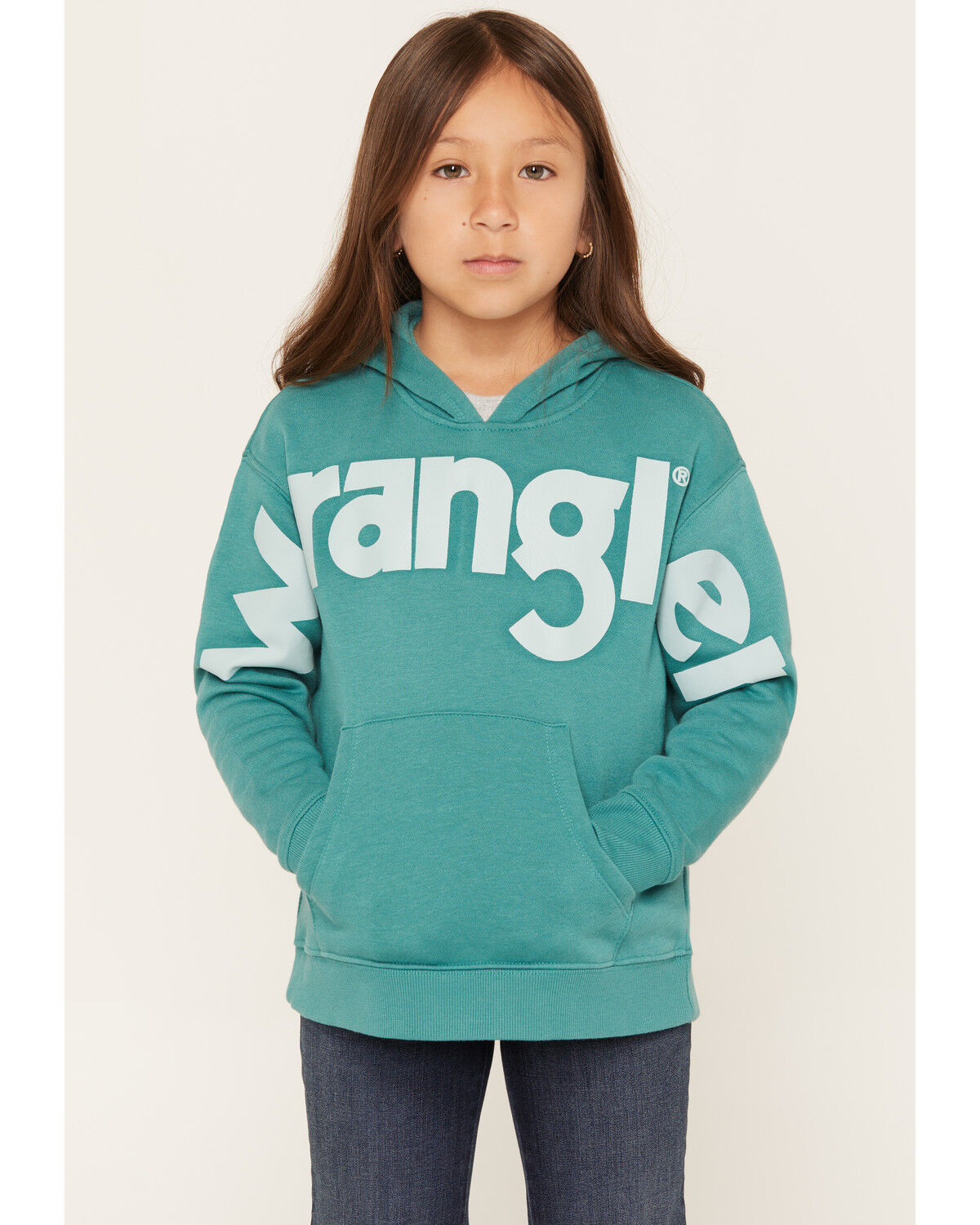 Image #1 - Wrangler Retro Girls' Logo Hoodie, Turquoise, hi-res
