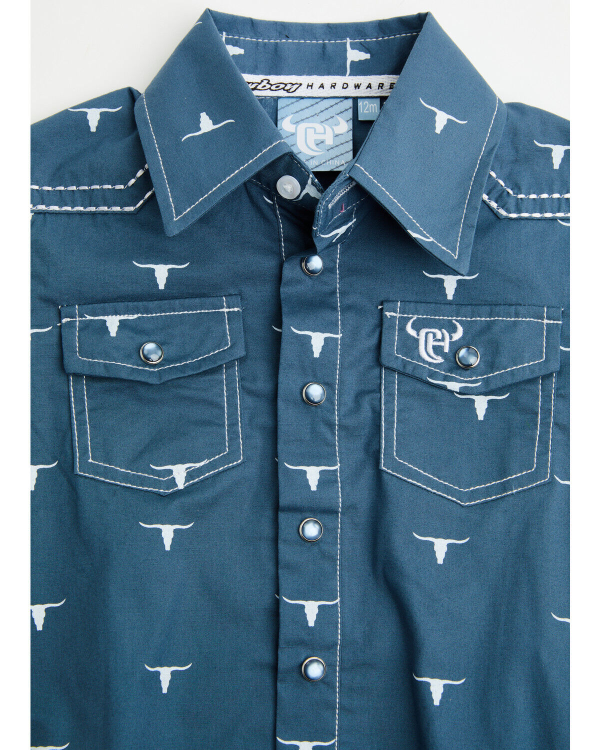 Image #2 - Cowboy Hardware Infant Boys' Scattered Skull Short Sleeve Pearl Snap Stretch Onesie, Blue, hi-res