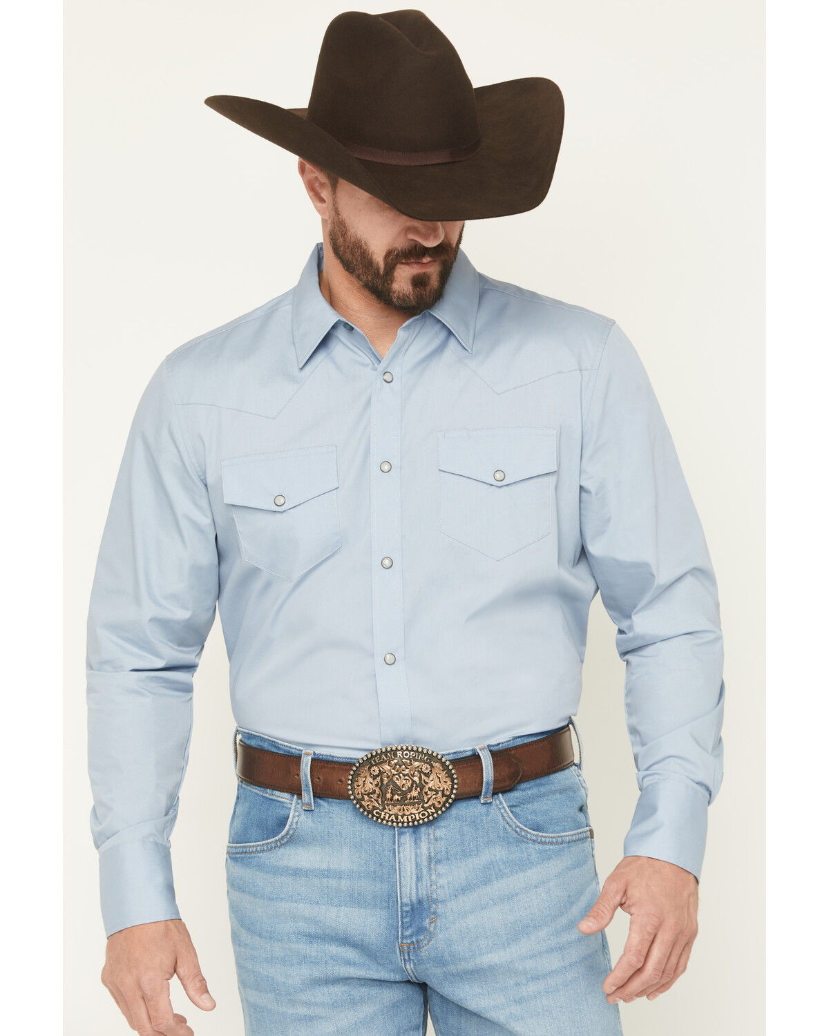 Image #1 - Gibson Trading Co Men's Campfire Solid Long Sleeve Snap Stretch Western Shirt - Tall, Blue, hi-res