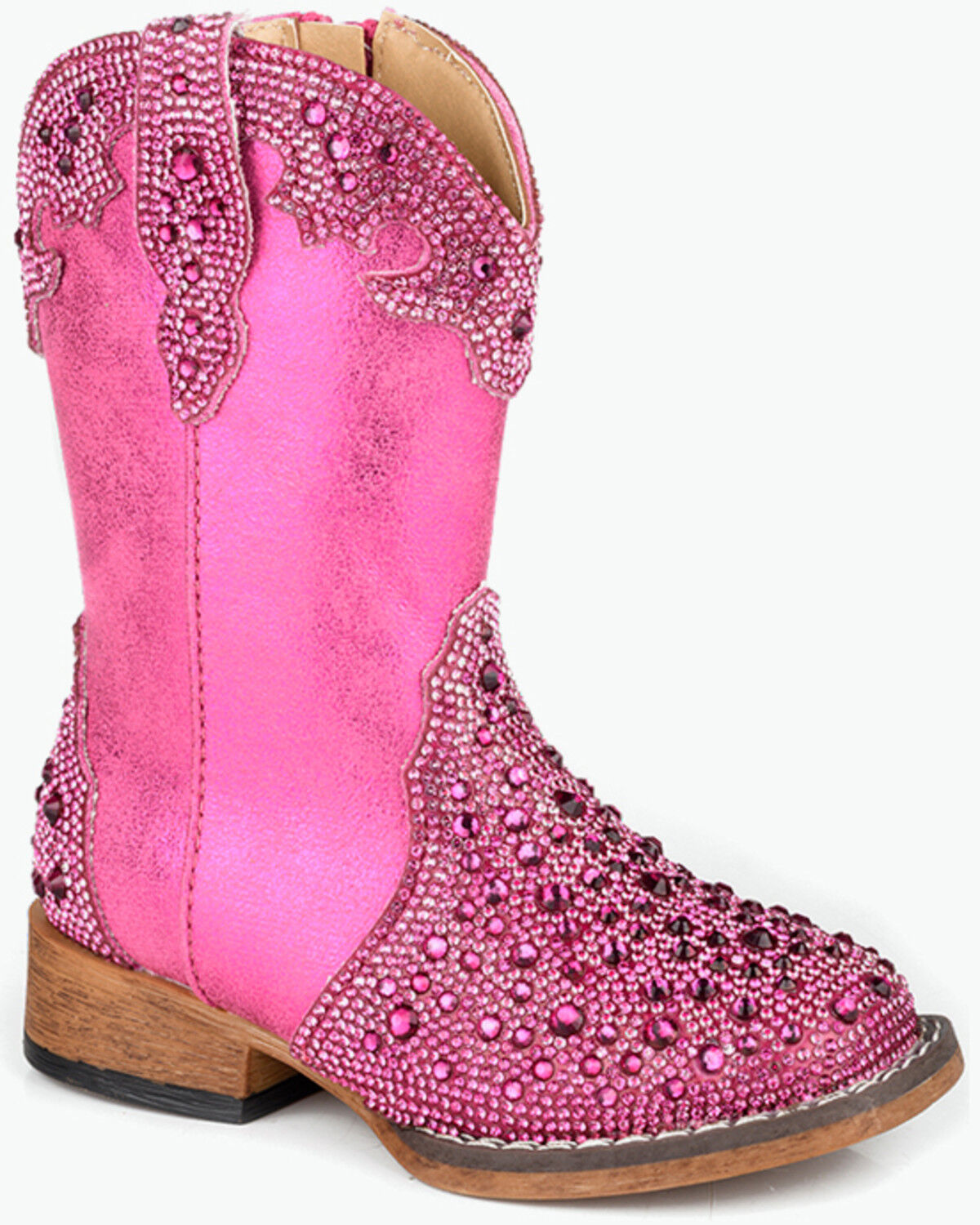 Roper Toddler Girls' Starlit Rhinestone Western Boots - Broad Square Toe, Pink, hi-res