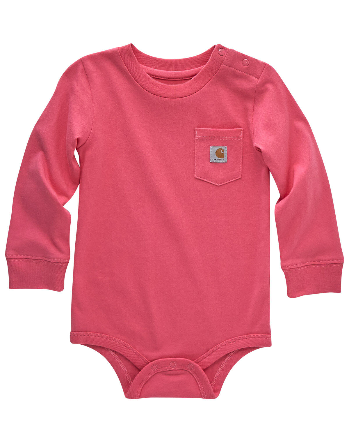 Image #1 - Carhartt Infant Girls' Logo Pocket Long Sleeve Onesie, Pink, hi-res