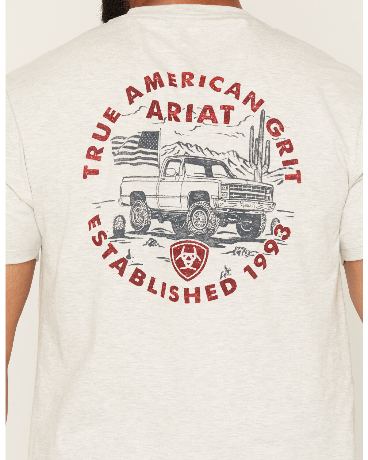 Image #4 - Ariat Men's Trucker Freedom Flag Short Sleeve Graphic T-Shirt, Grey, hi-res