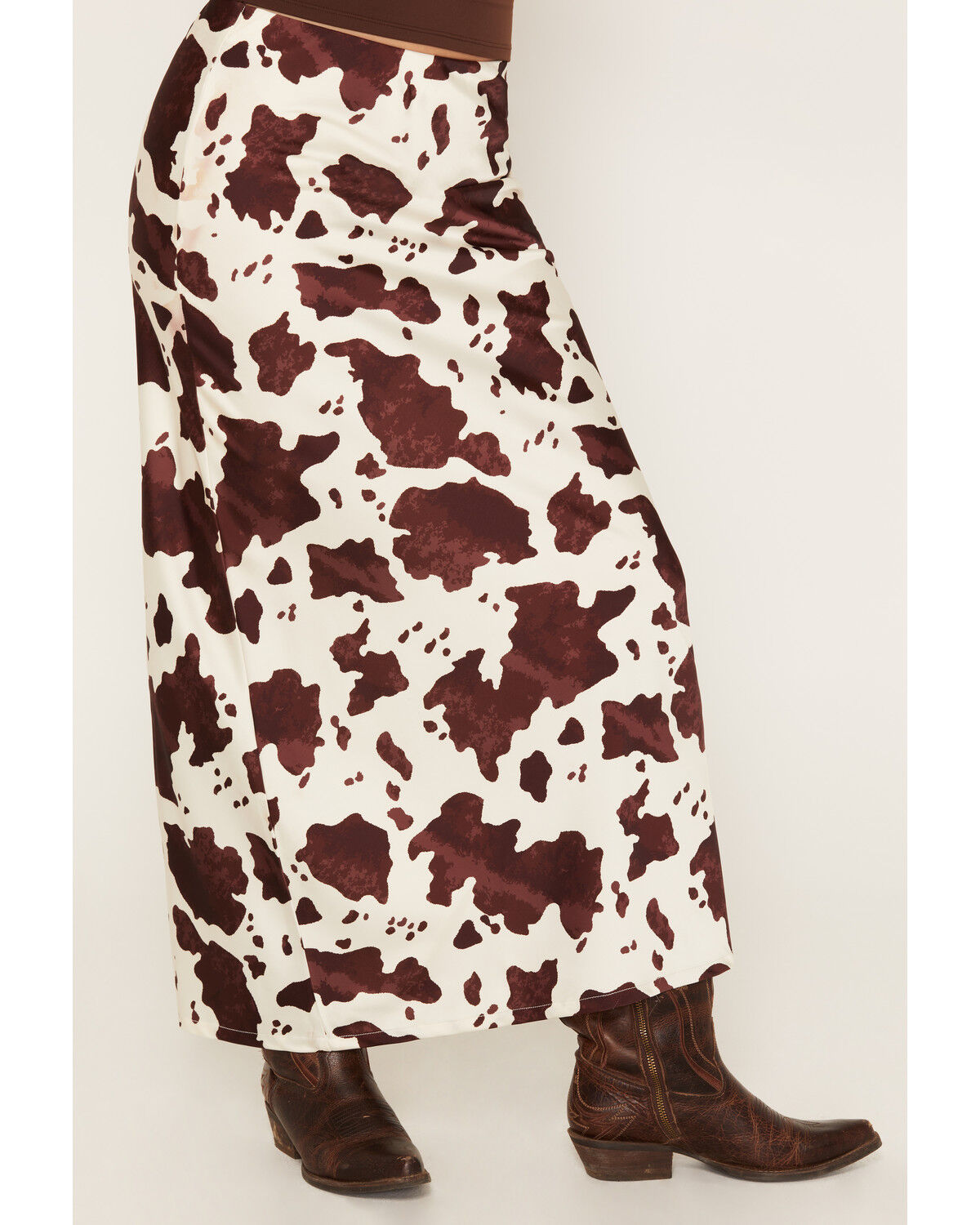 Image #2 - Rock & Roll Denim Women's Satin Cowhide Print Midi Skirt, Natural, hi-res