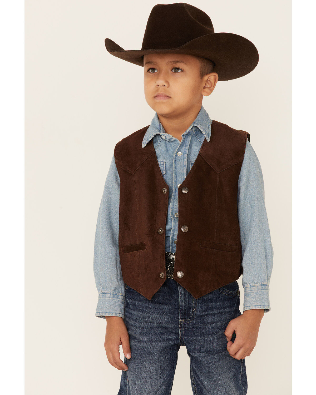 Scully Kid's Boar Suede Vest, Espresso, hi-res