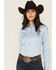 Image #1 - Shyanne Women's Solid Long Sleeve Button-Down Stretch Riding Shirt, Light Blue, hi-res